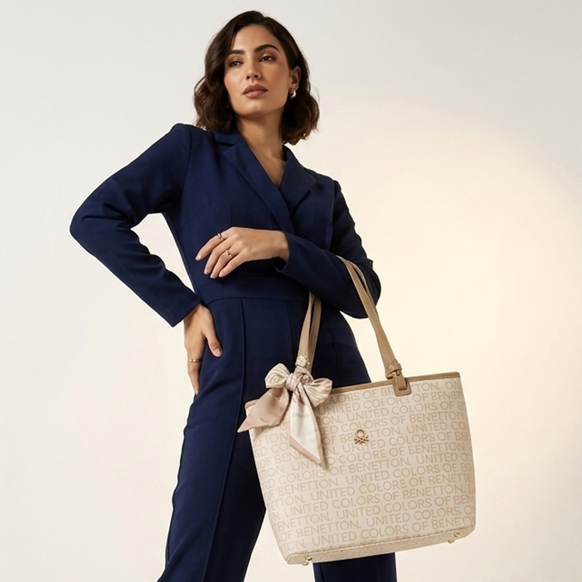 United Colors of Benetton Monogram Tote Bag with Scarf Accent-women-bagsandwallets-handbags-image-2