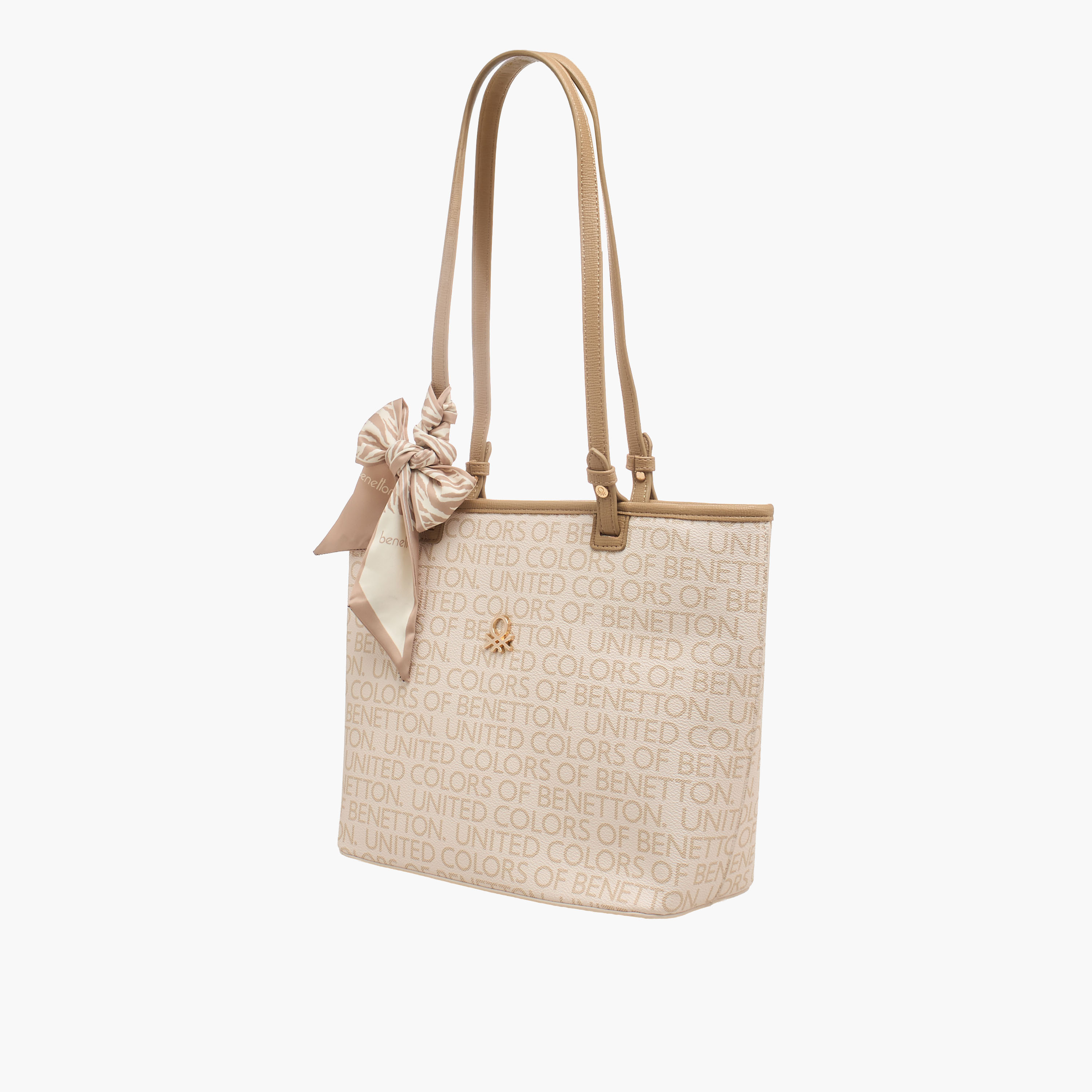 United Colors of Benetton Monogram Tote Bag with Scarf Accent-women-bagsandwallets-handbags-image-3