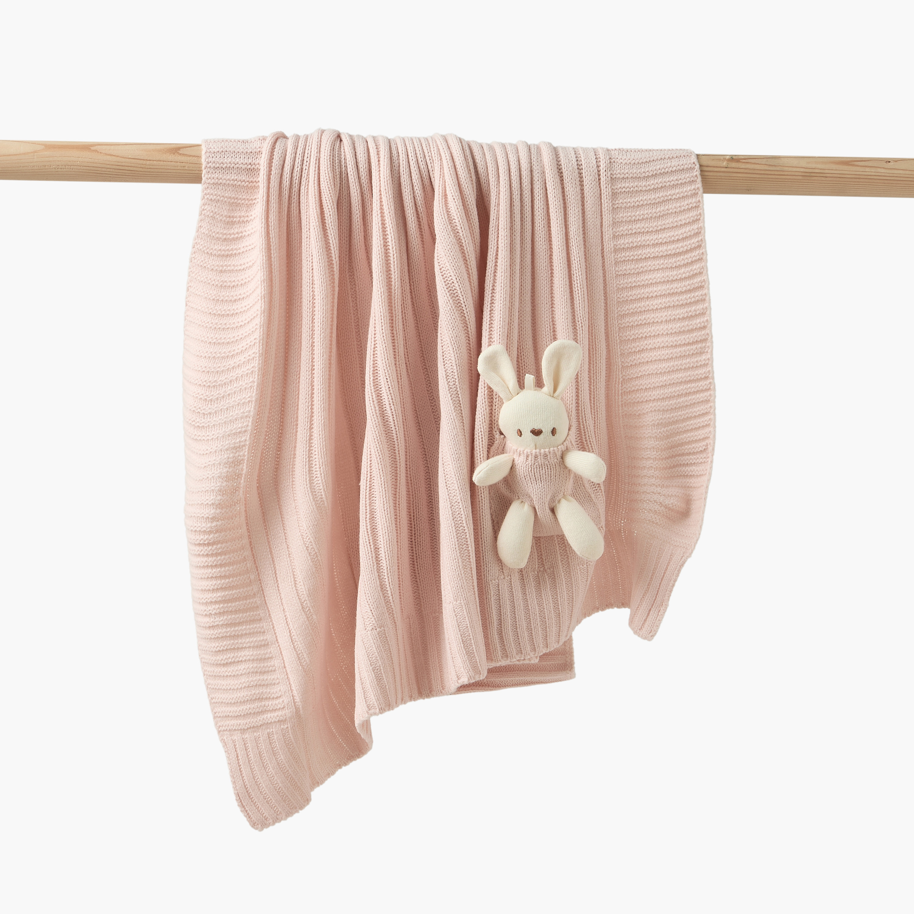 بطانية مضلعة بزينة أرنب من جيجلز - 80x100 سم-baby-nursery-blanketsandswaddles-receivingblankets-image-1