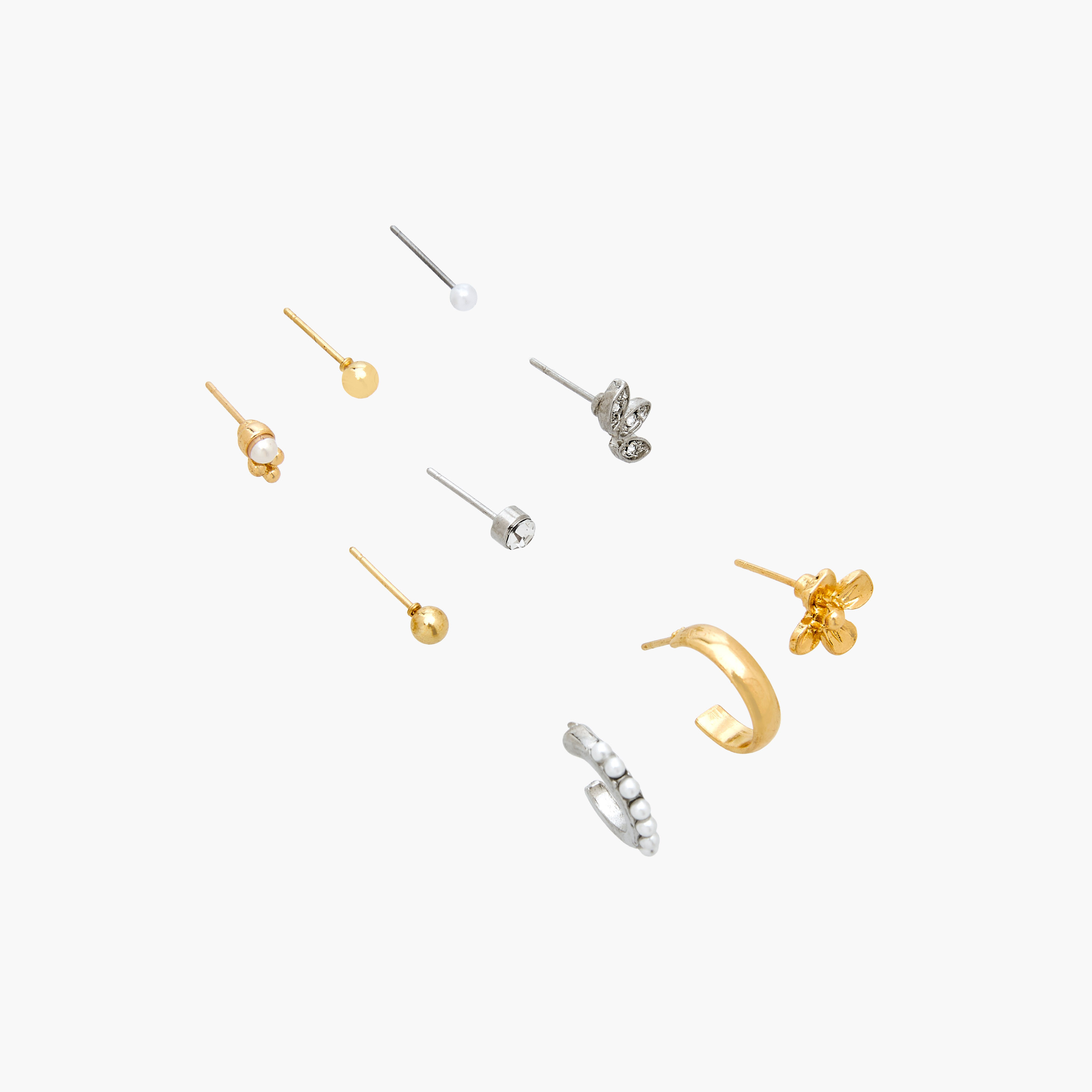 حلقان دبوس مزينة بلون ذهبي ومكبس إغلاق - عبوة 9 أزواج-women-watchesandjewellery-jewellery-earrings-image-2
