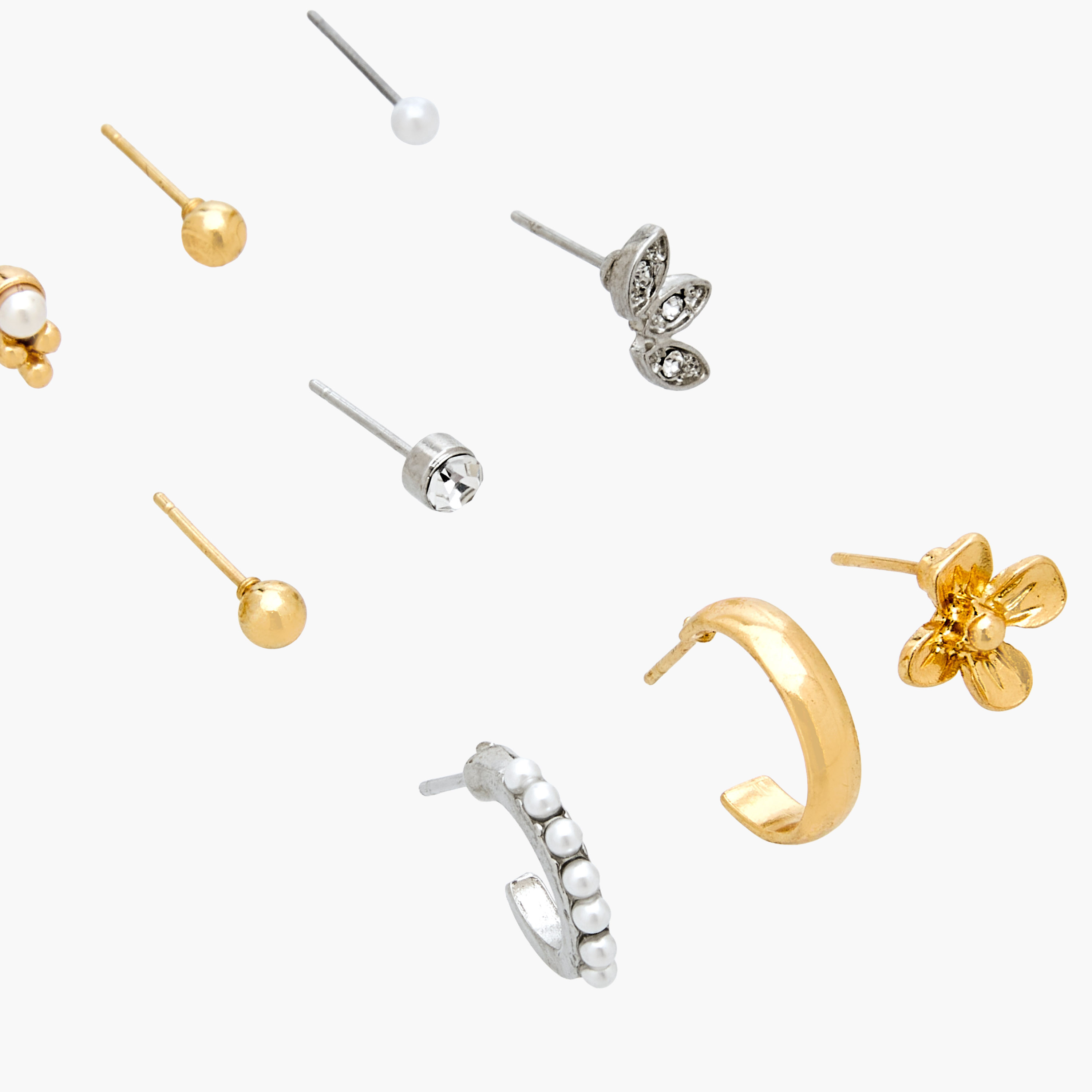 حلقان دبوس مزينة بلون ذهبي ومكبس إغلاق - عبوة 9 أزواج-women-watchesandjewellery-jewellery-earrings-image-3