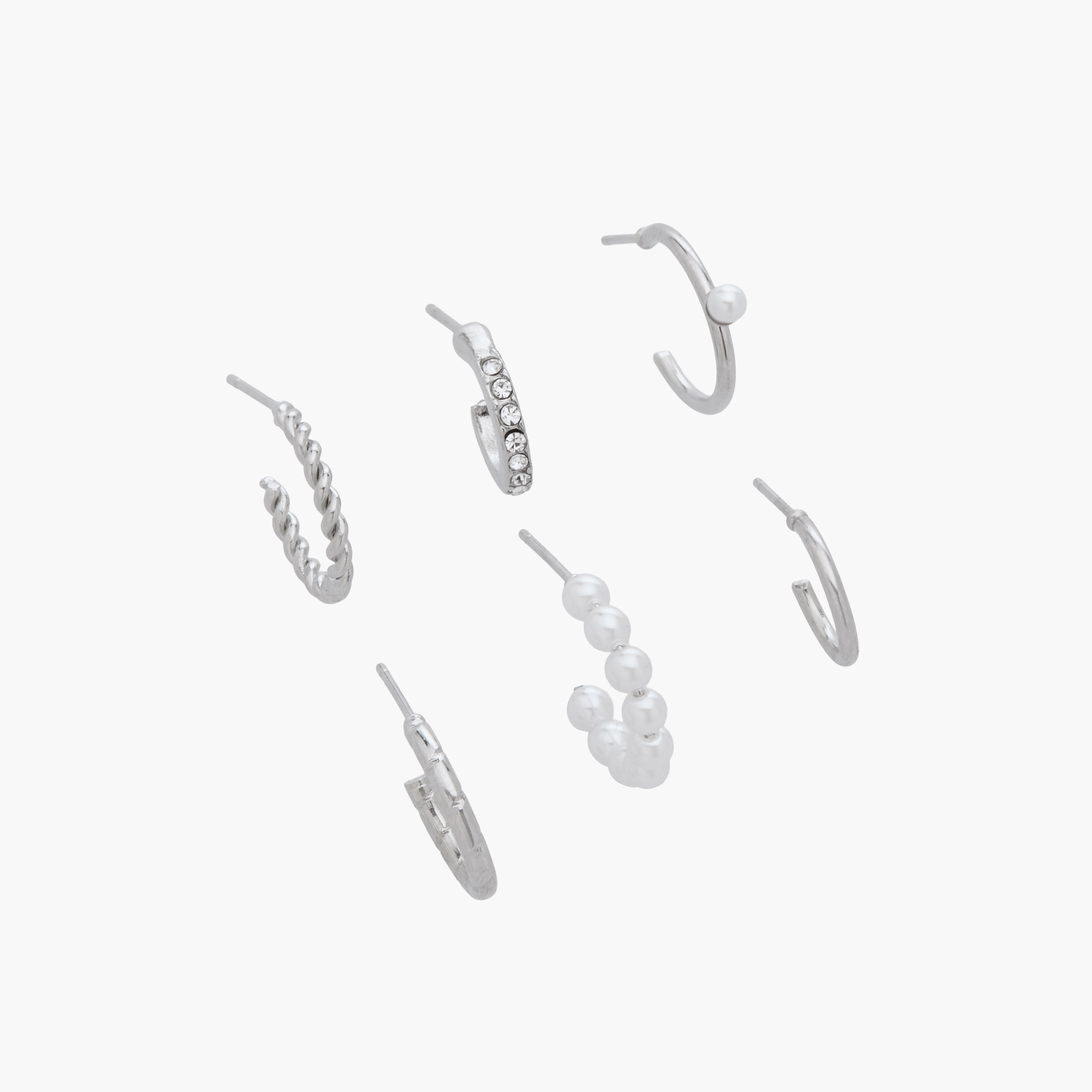 Pack of 6 Silver Tone Hoop Earrings with Pushback Closure-women-watchesandjewellery-jewellery-earrings-image-2