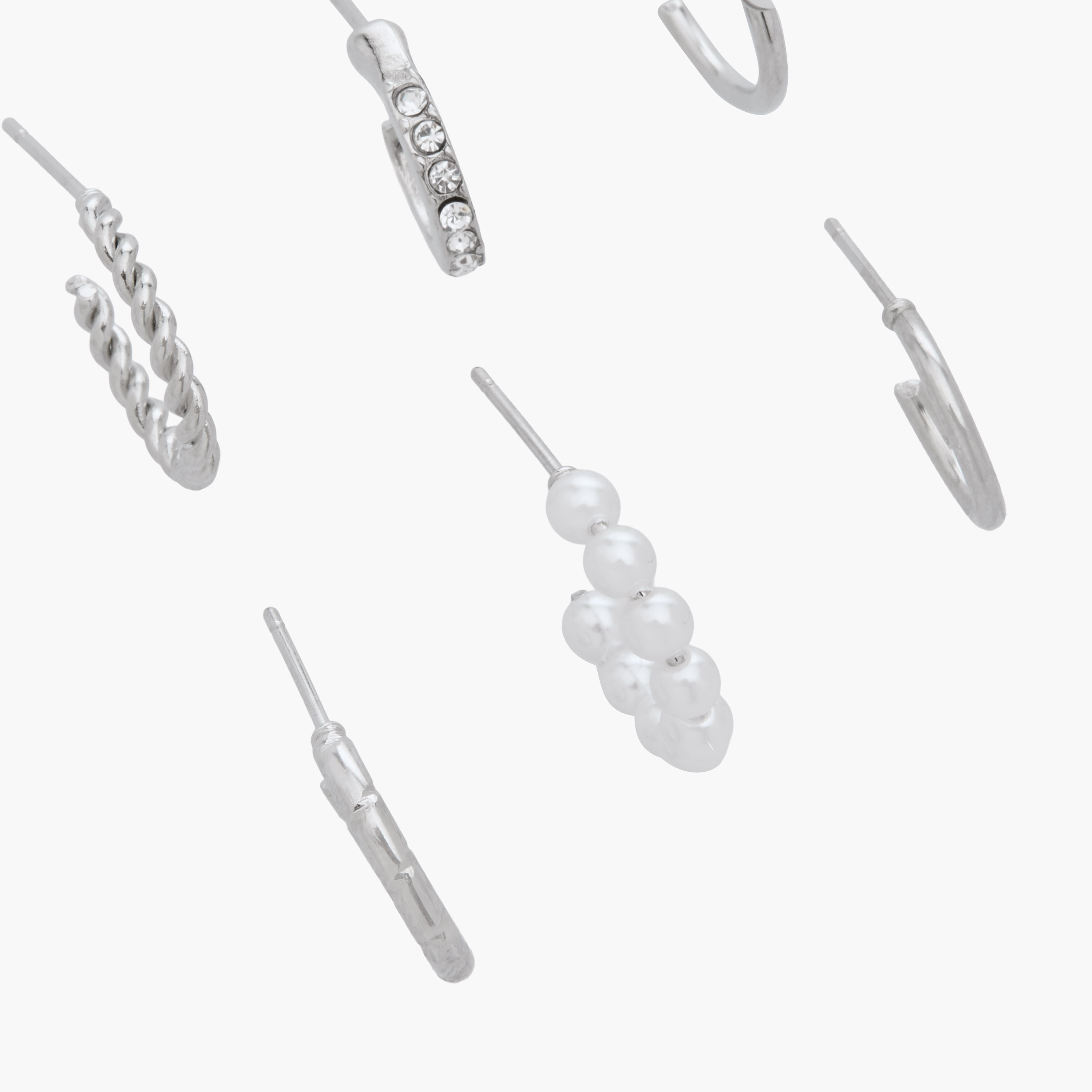 Pack of 6 Silver Tone Hoop Earrings with Pushback Closure-women-watchesandjewellery-jewellery-earrings-image-3