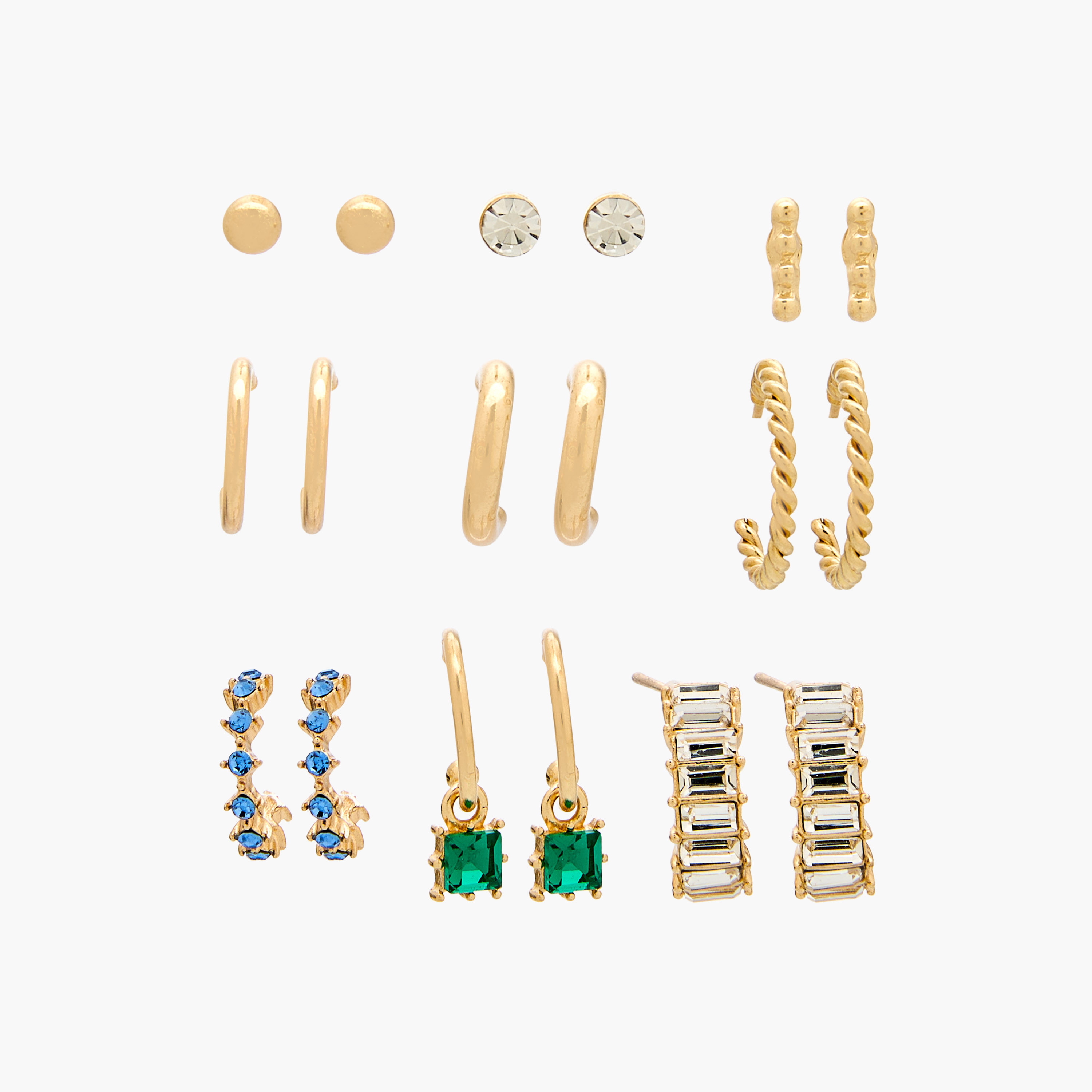 حلقان متنوعة بلون ذهبي ومكبس إغلاق - عبوة 9 أزواج-women-watchesandjewellery-jewellery-earrings-image-1