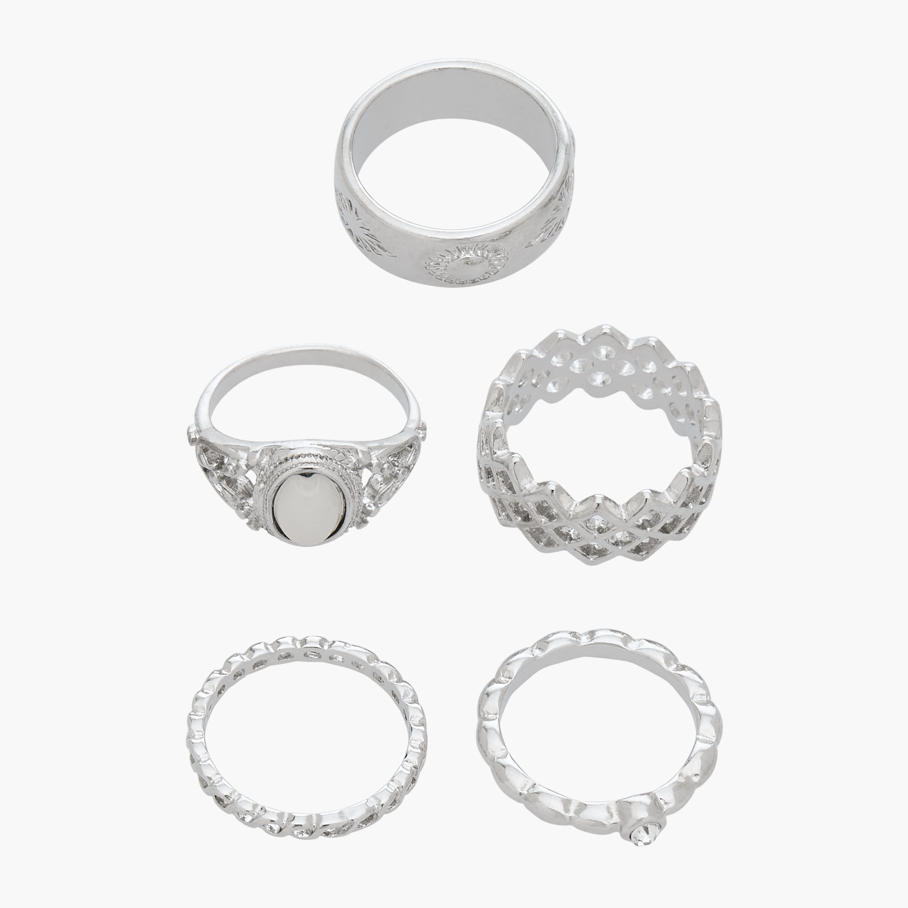 خواتم مزينة باللون الفضي - طقم 5 قطع-women-watchesandjewellery-jewellery-rings-image-1