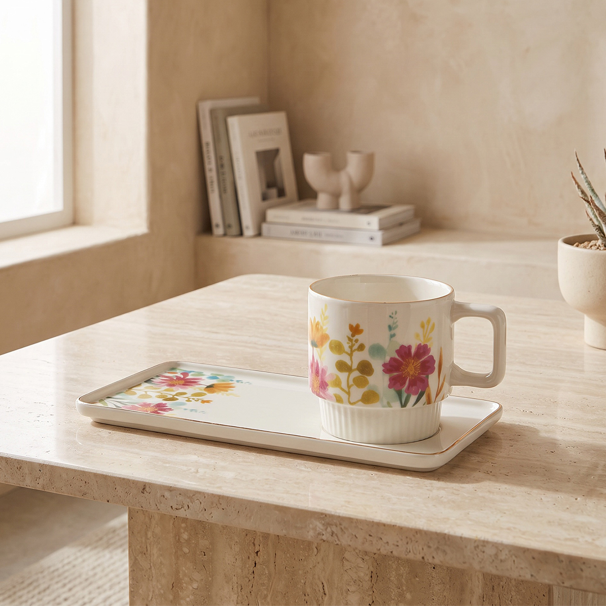 طقم كوب وصحن قطعتين بطبعات زهرية-household-dining-teaandcoffee-teaandcoffeesets-image-1