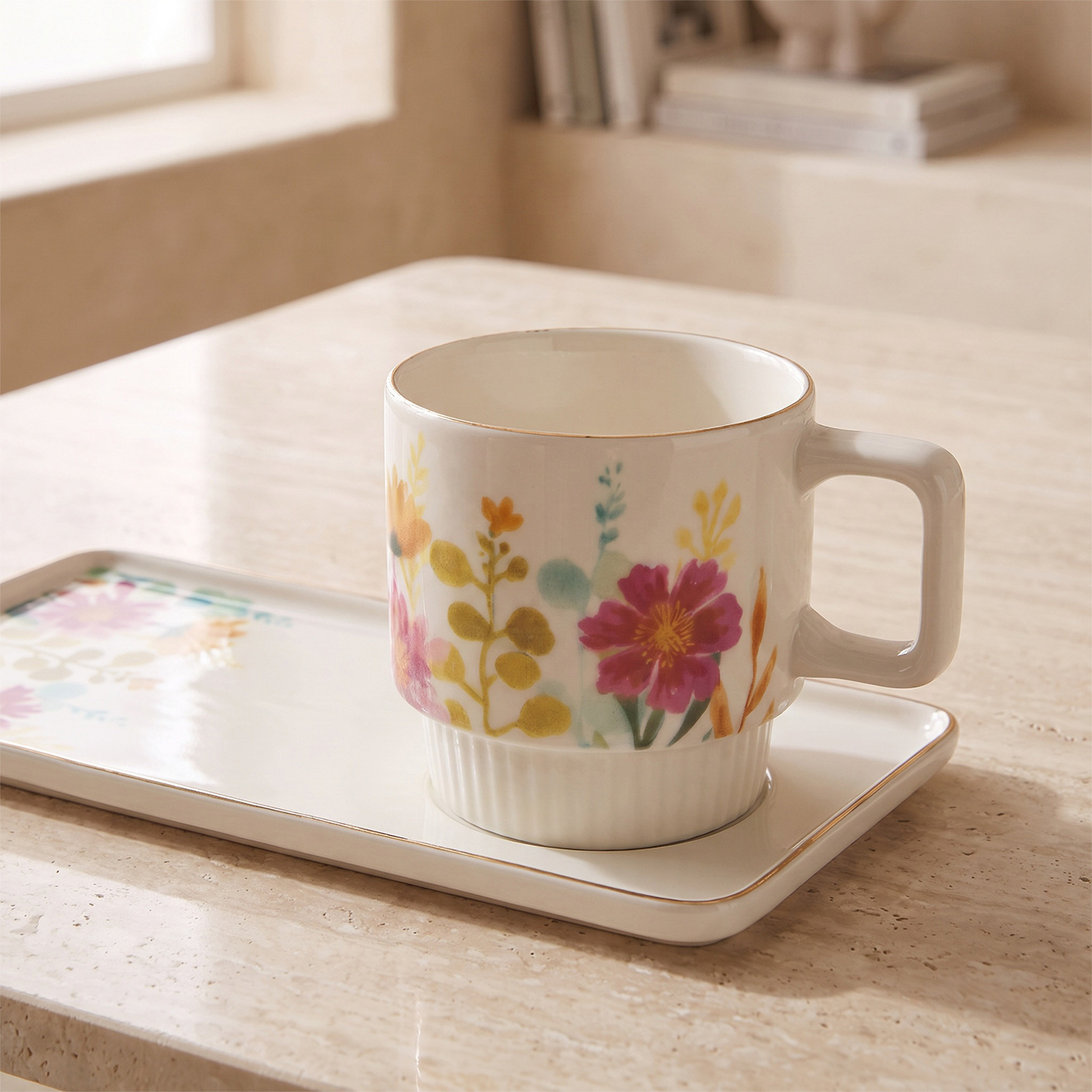 طقم كوب وصحن قطعتين بطبعات زهرية-household-dining-teaandcoffee-teaandcoffeesets-image-3
