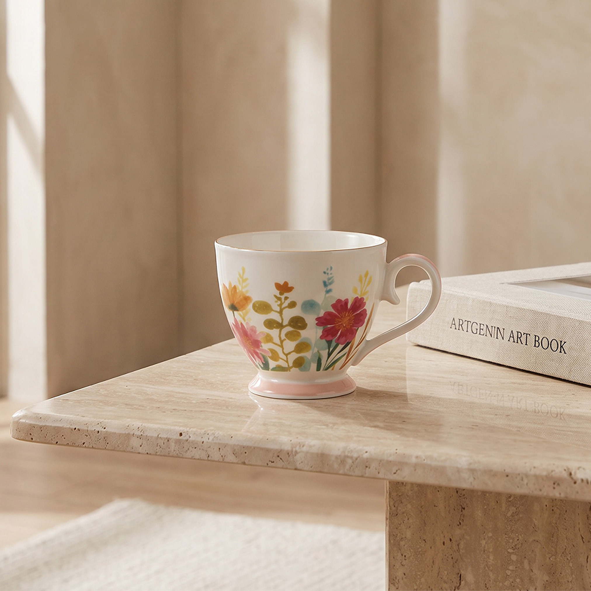 Floral Print New Bone China Mug with Handle - 445 ml-household-dining-teaandcoffee-mugsandcups-image-1