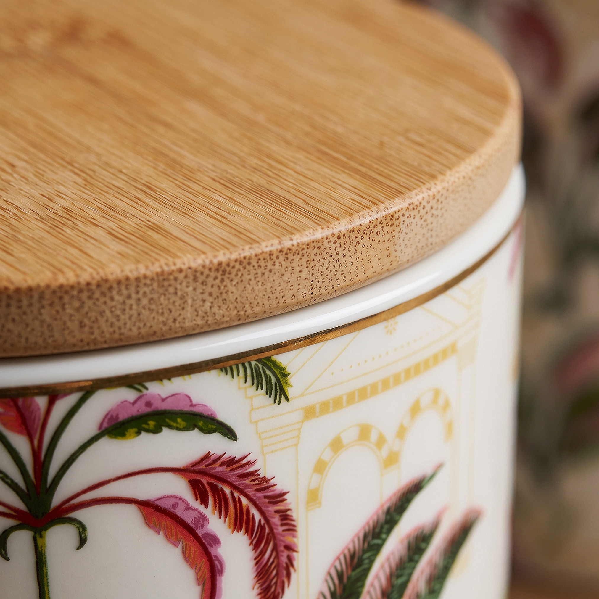 Tropical Print New Bone China Jar with Bamboo Lid - 600 ml-household-kitchen-foodstorage-containers-image-3