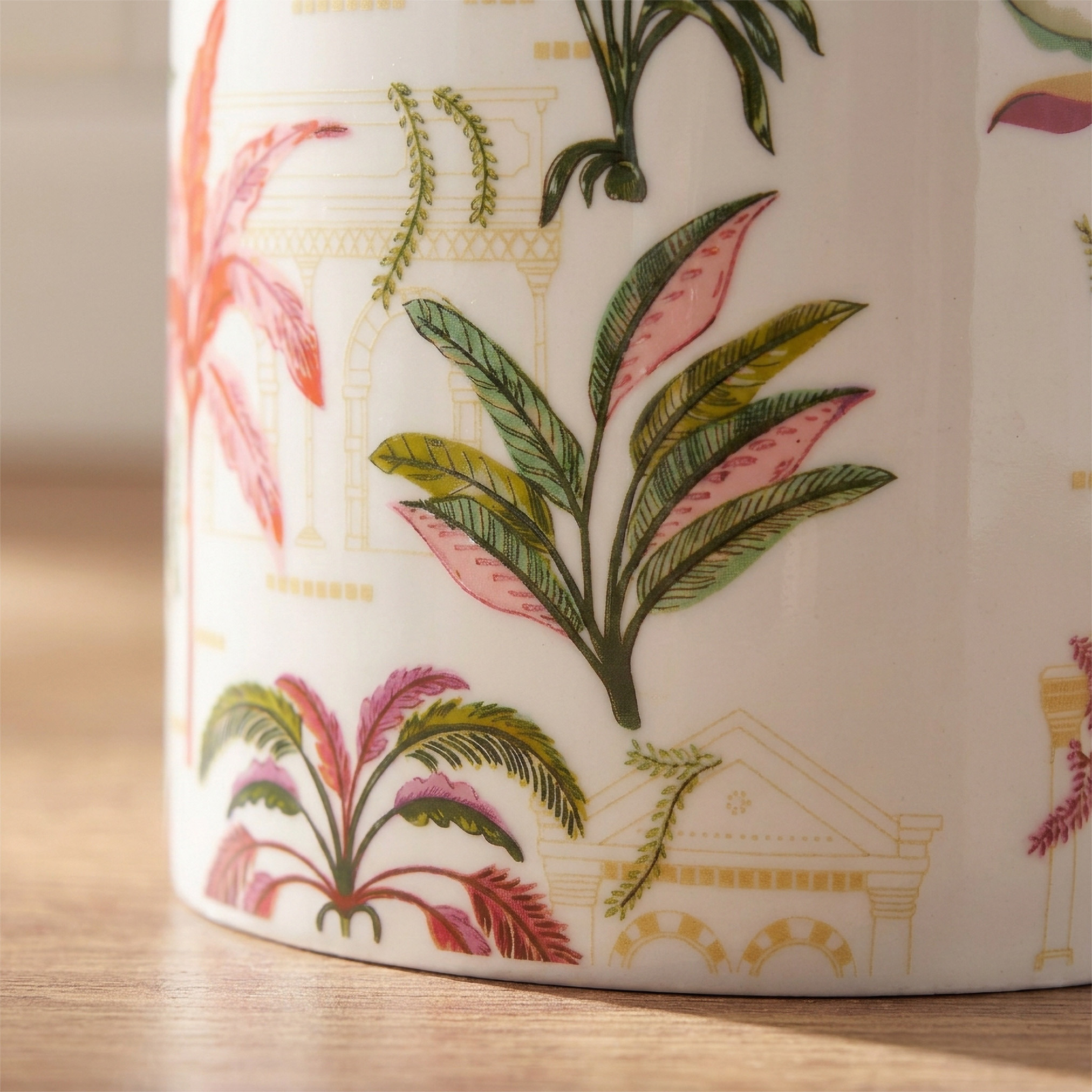 Tropical Print New Bone China Jar with Bamboo Lid - 600 ml-household-kitchen-foodstorage-containers-image-4