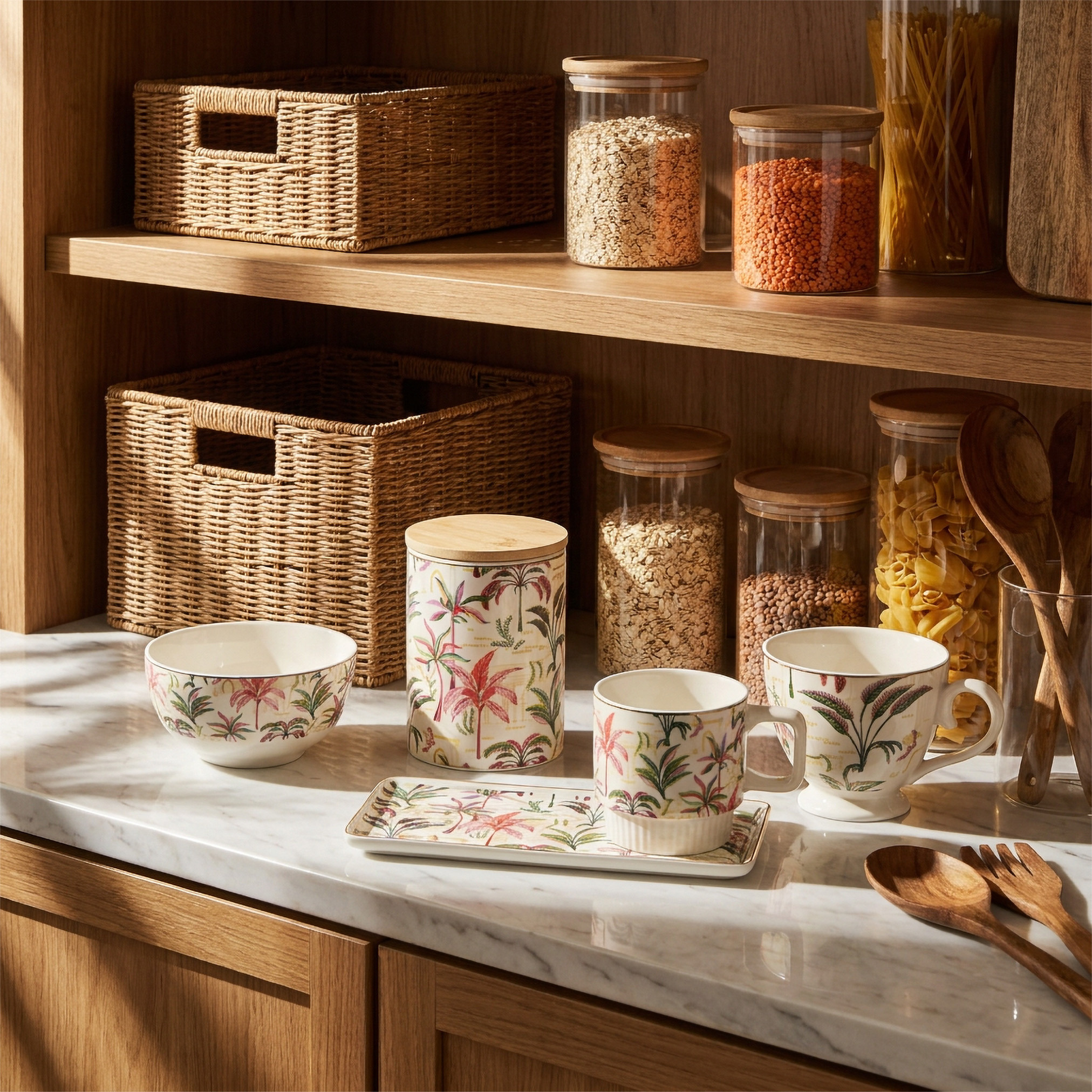 Tropical Print New Bone China Jar with Bamboo Lid - 600 ml-household-kitchen-foodstorage-containers-image-5