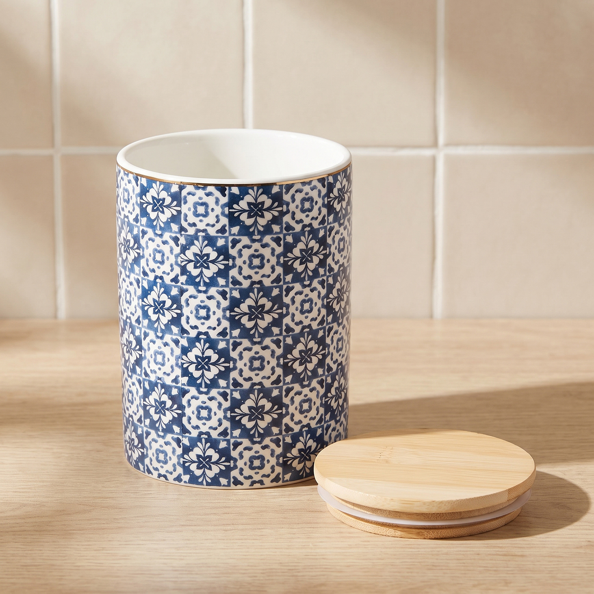 Azari Printed Ceramic Canister with Lid - 600 ml-household-kitchen-foodstorage-containers-image-2