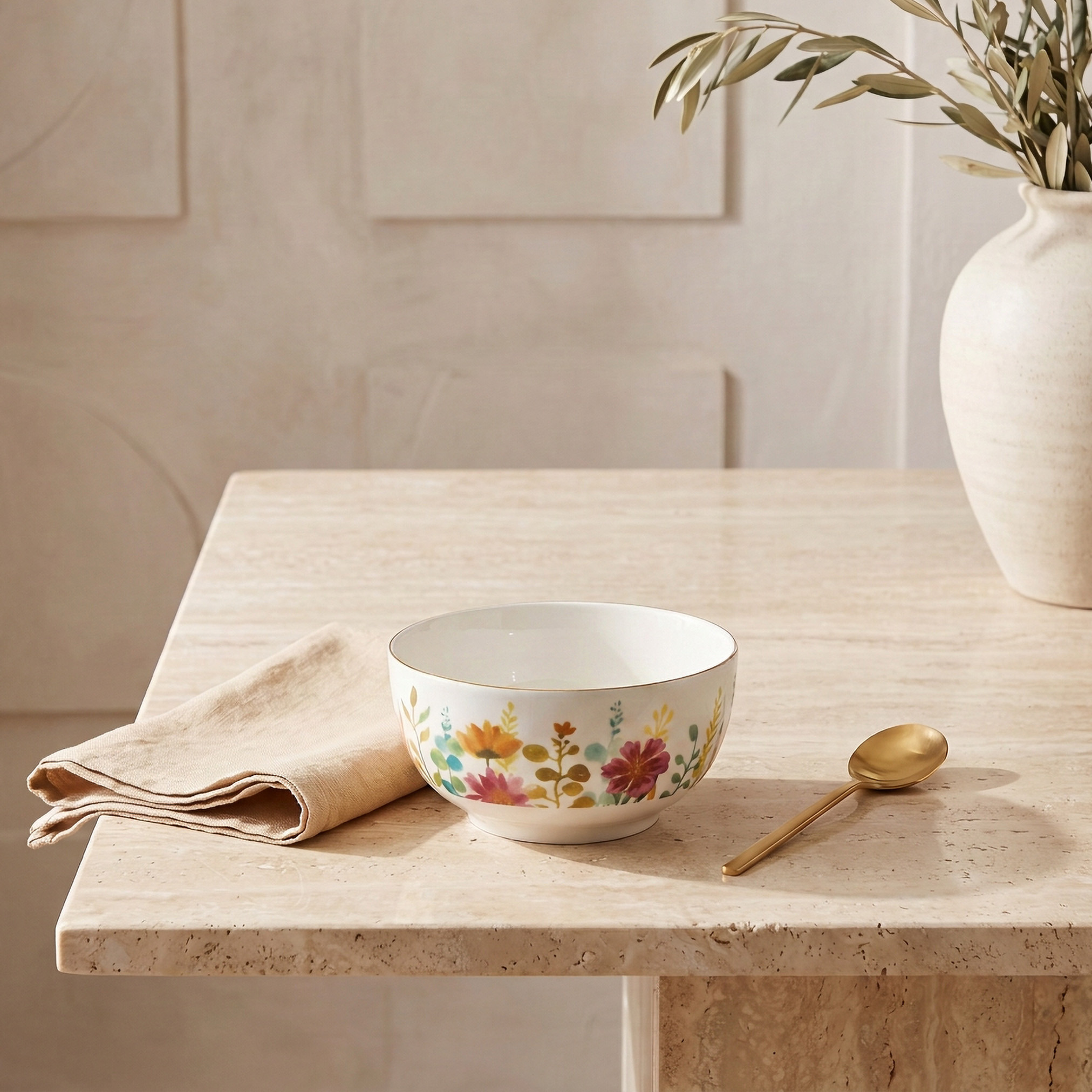 Floral Print New Bone China Bowl - 480 ml-household-dining-dinnerware-bowls-image-1