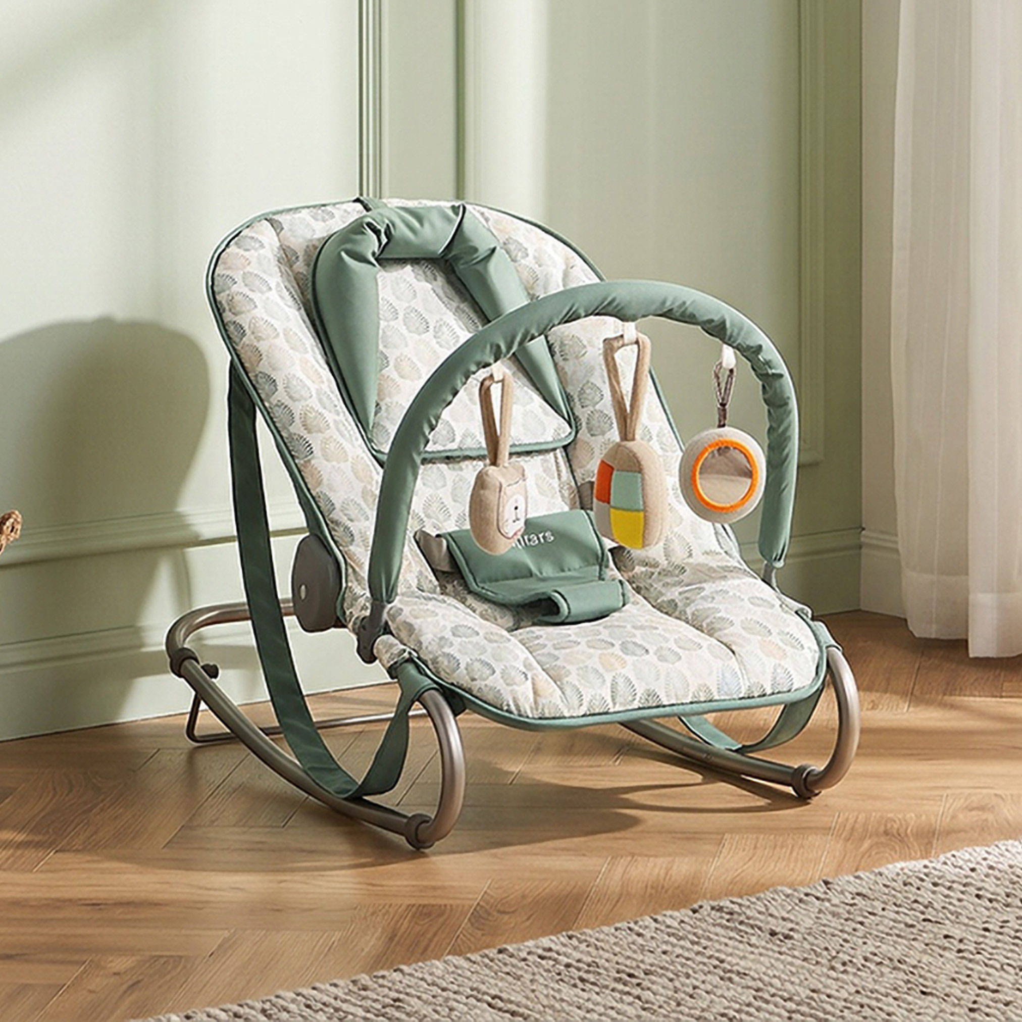 Juniors Leaf Print Baby Rocker with Toy Bar-baby-infantactivity-rockers-image-1