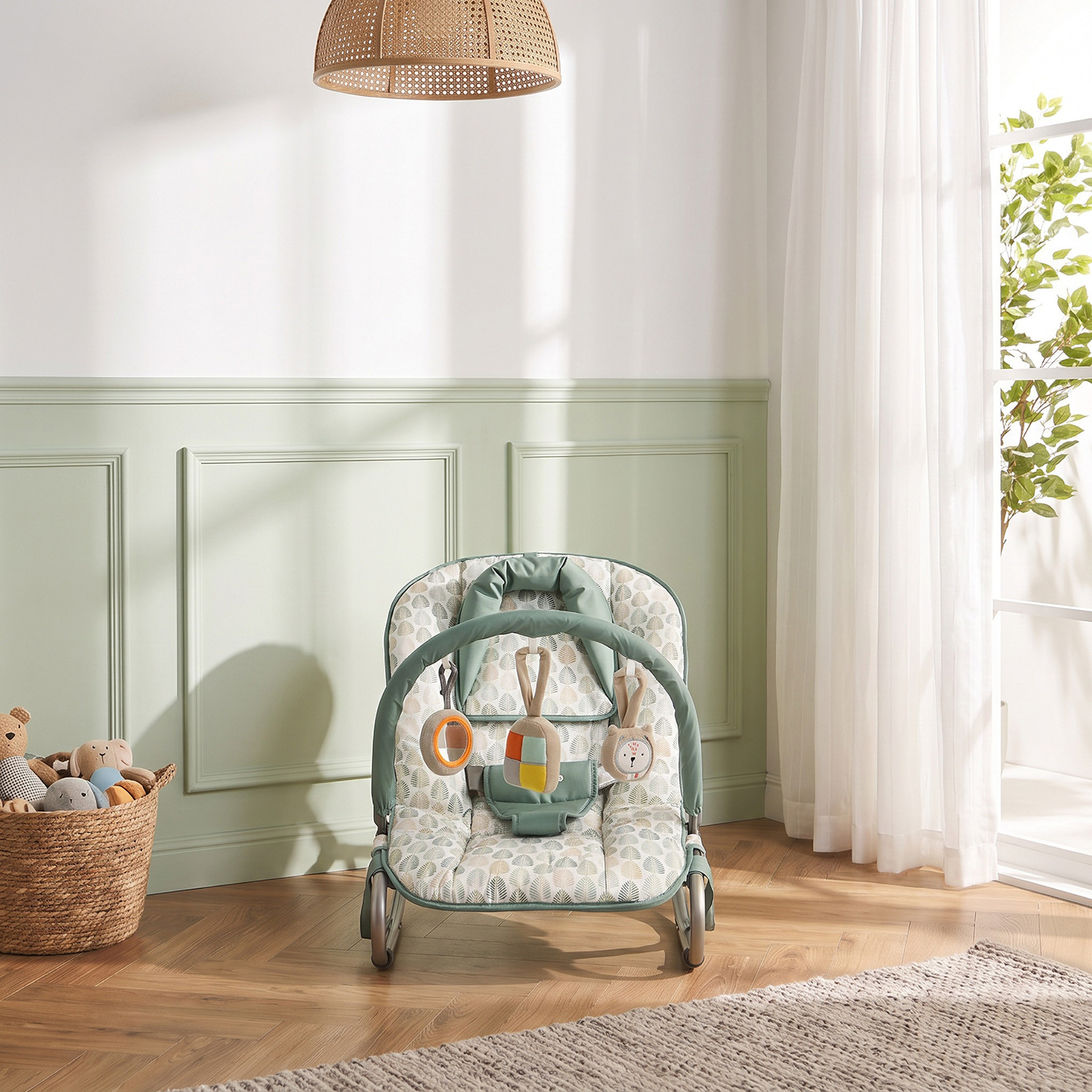 Juniors Leaf Print Baby Rocker with Toy Bar-baby-infantactivity-rockers-image-2