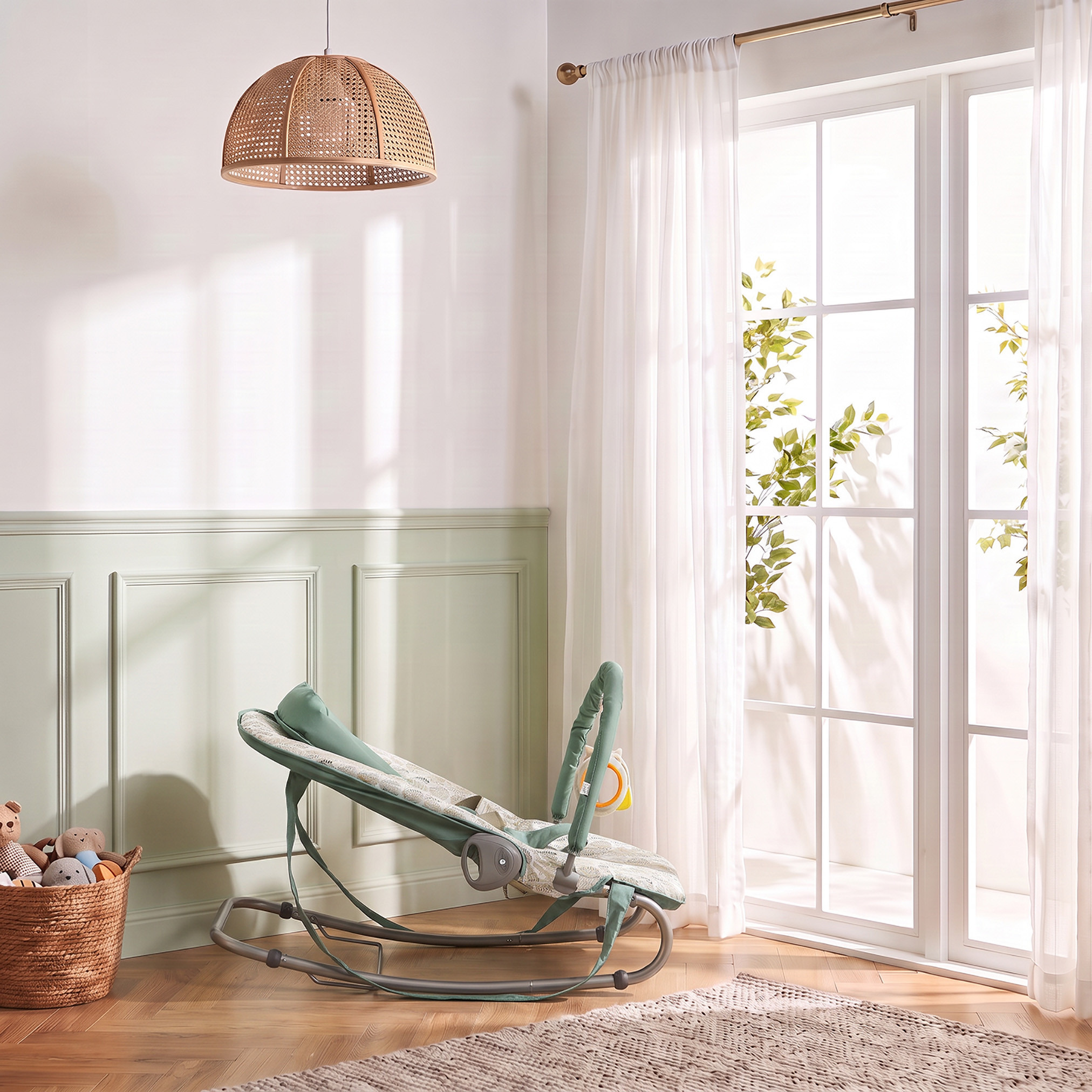 Juniors Leaf Print Baby Rocker with Toy Bar-baby-infantactivity-rockers-image-5
