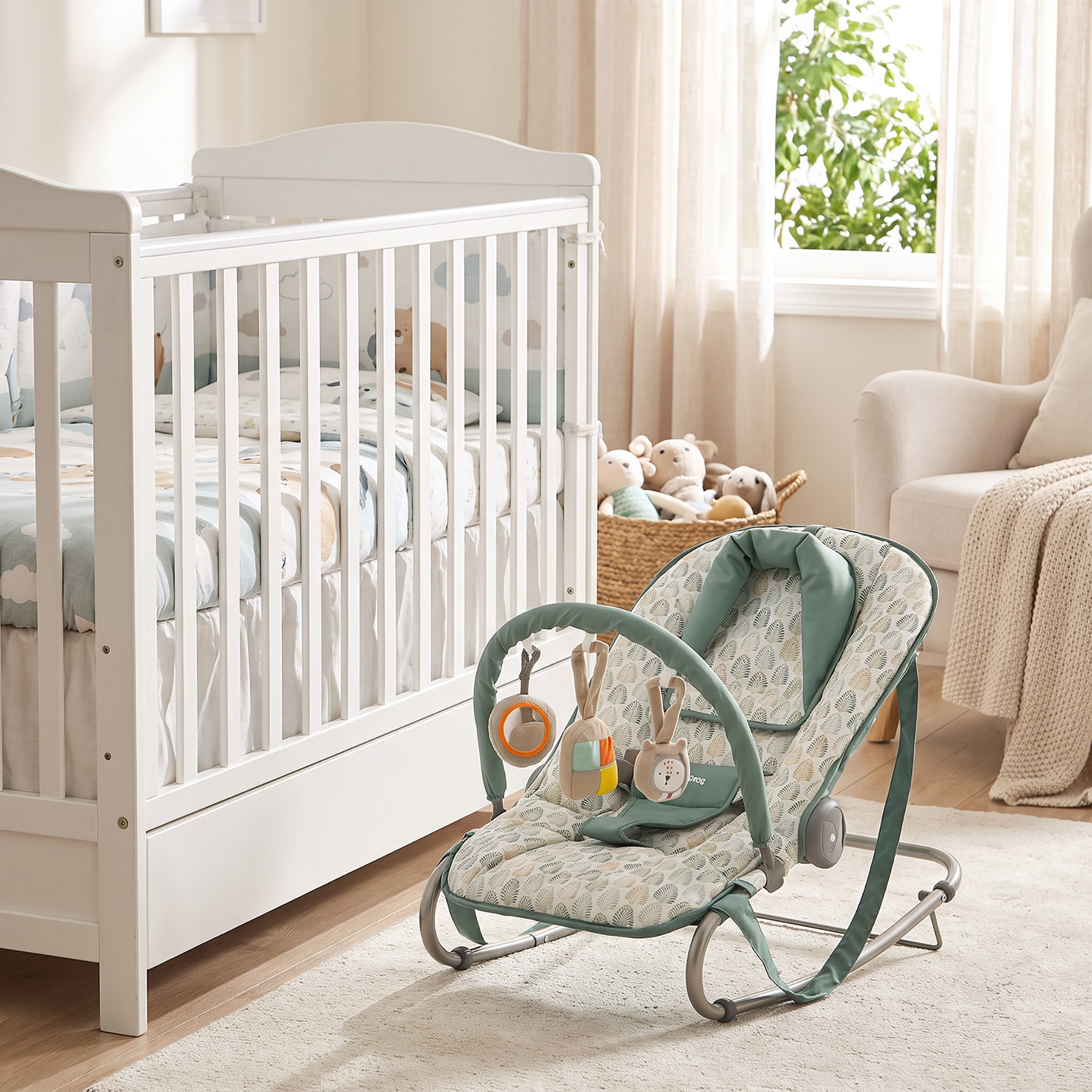 Juniors Leaf Print Baby Rocker with Toy Bar-baby-infantactivity-rockers-image-8