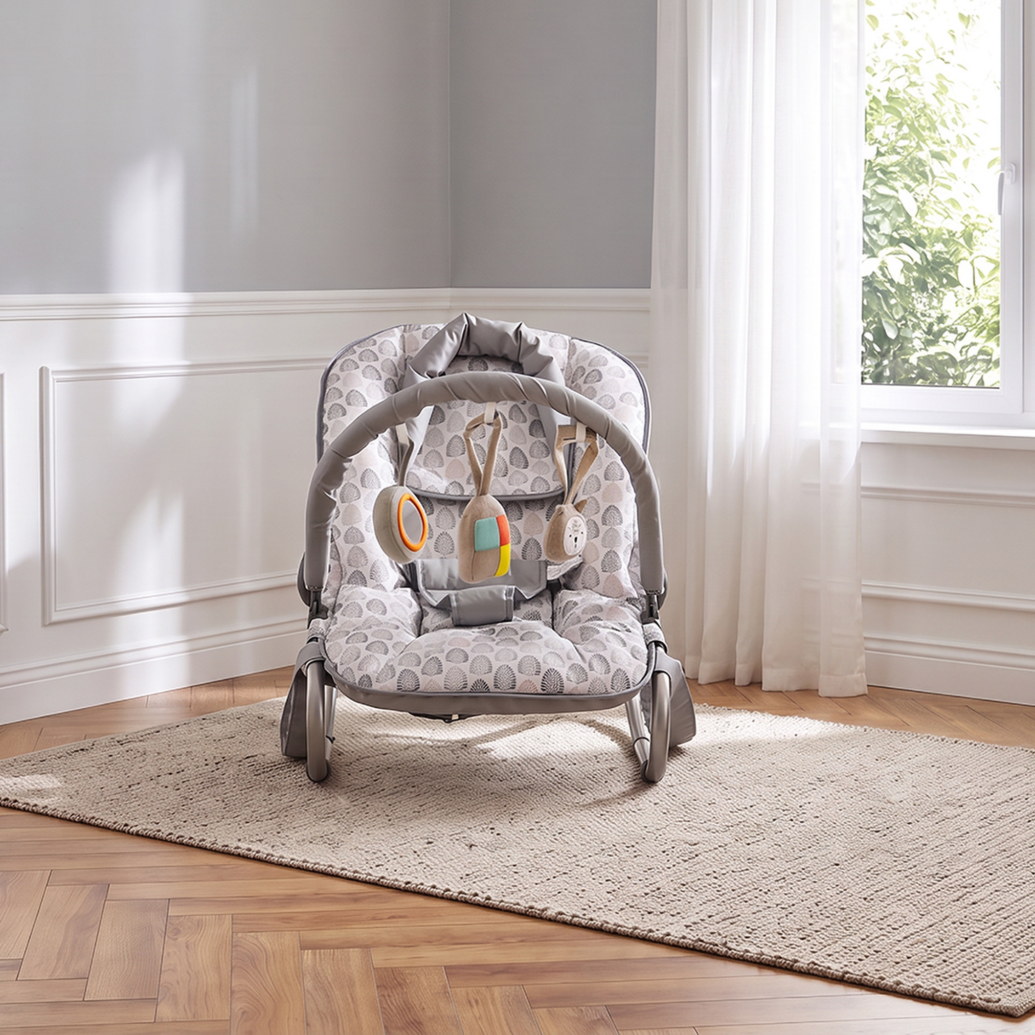 Juniors Leaf Print Baby Rocker with Toy Bar-baby-infantactivity-rockers-image-2