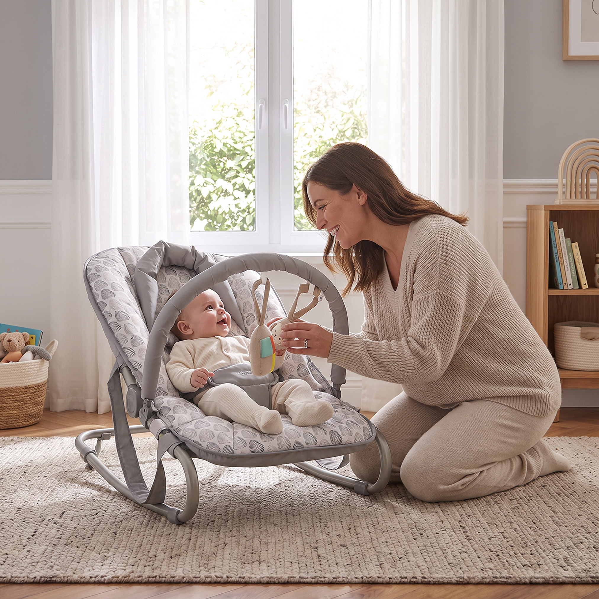 Juniors Leaf Print Baby Rocker with Toy Bar-baby-infantactivity-rockers-image-3