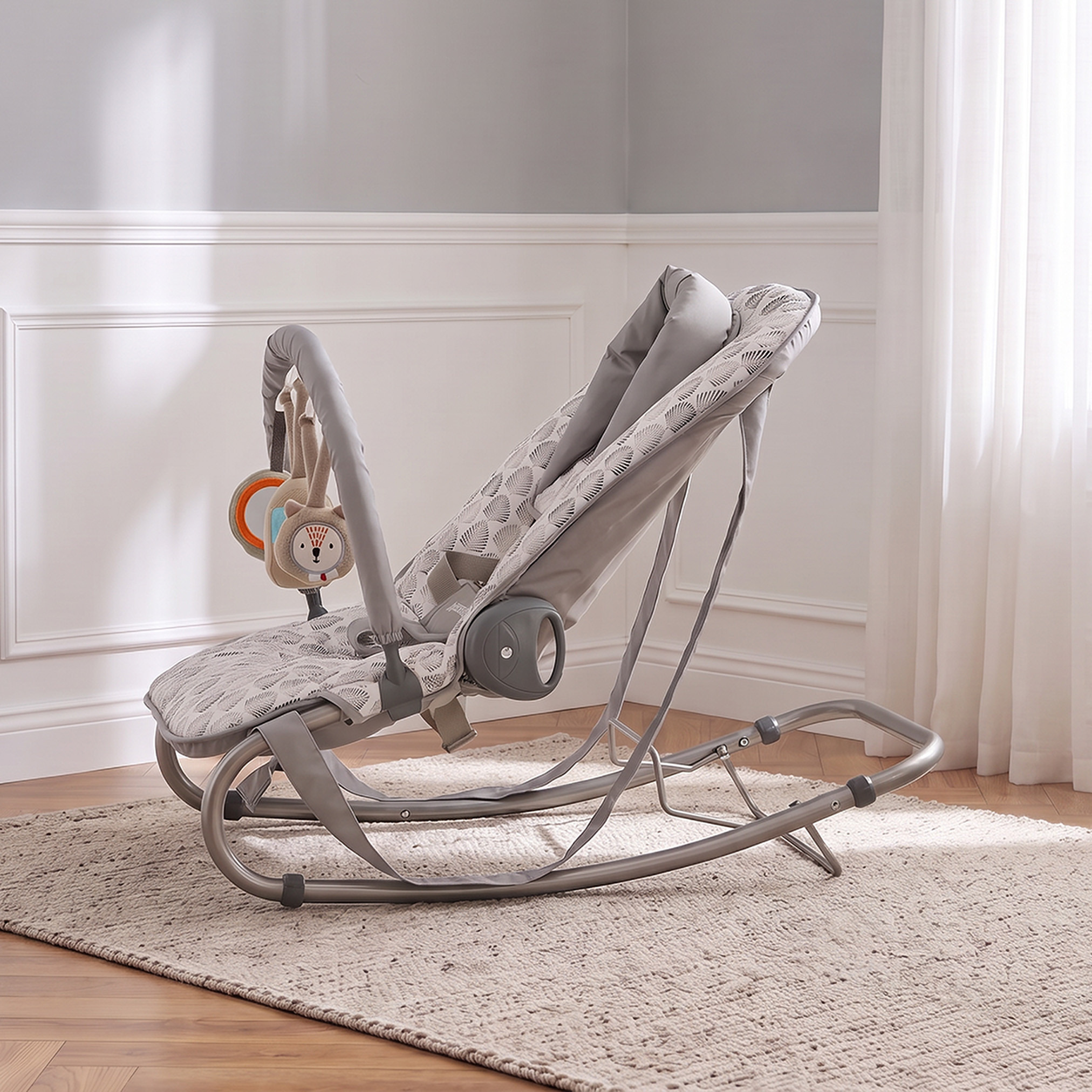 Juniors Leaf Print Baby Rocker with Toy Bar-baby-infantactivity-rockers-image-4