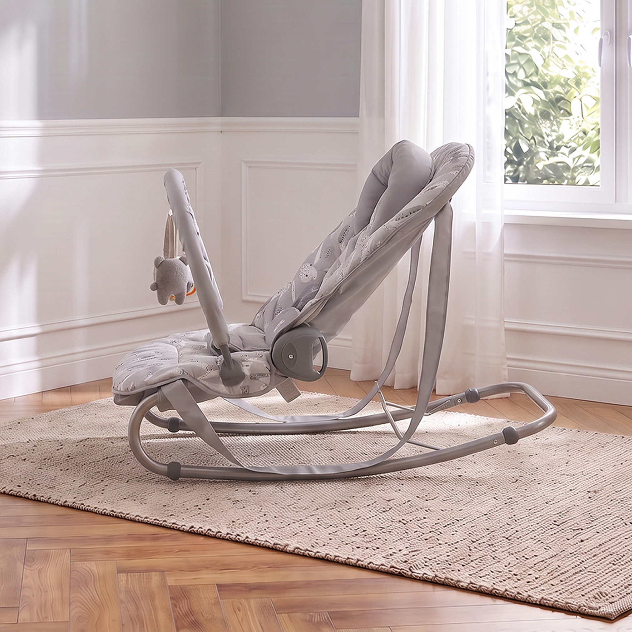 Juniors Leaf Print Baby Rocker with Toy Bar-baby-infantactivity-rockers-image-5