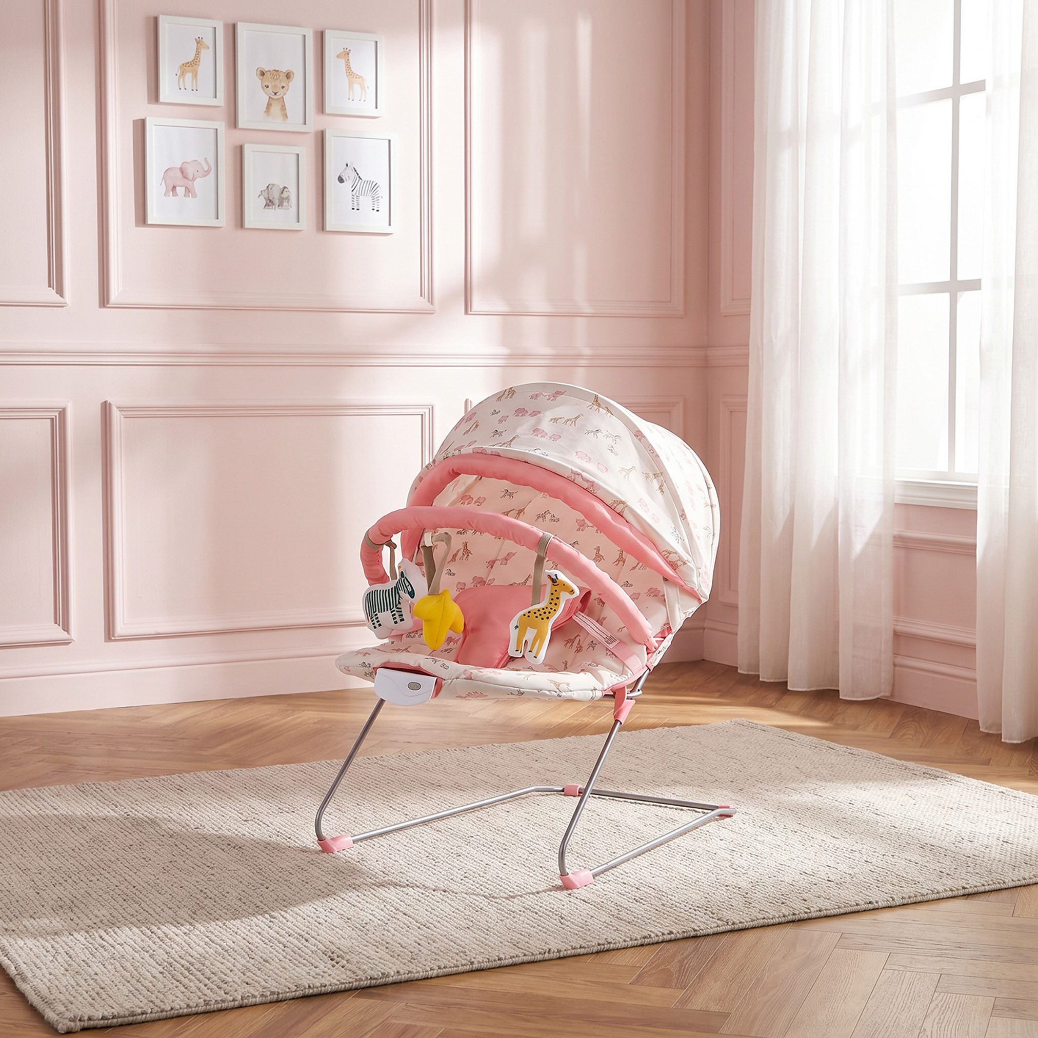 Juniors Safari Print Baby Bouncer with Canopy-baby-infantactivity-bouncers-image-1