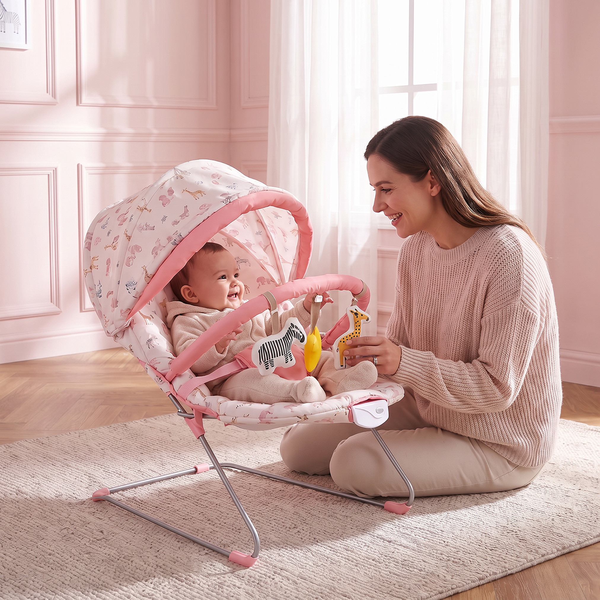 Juniors Safari Print Baby Bouncer with Canopy-baby-infantactivity-bouncers-image-4