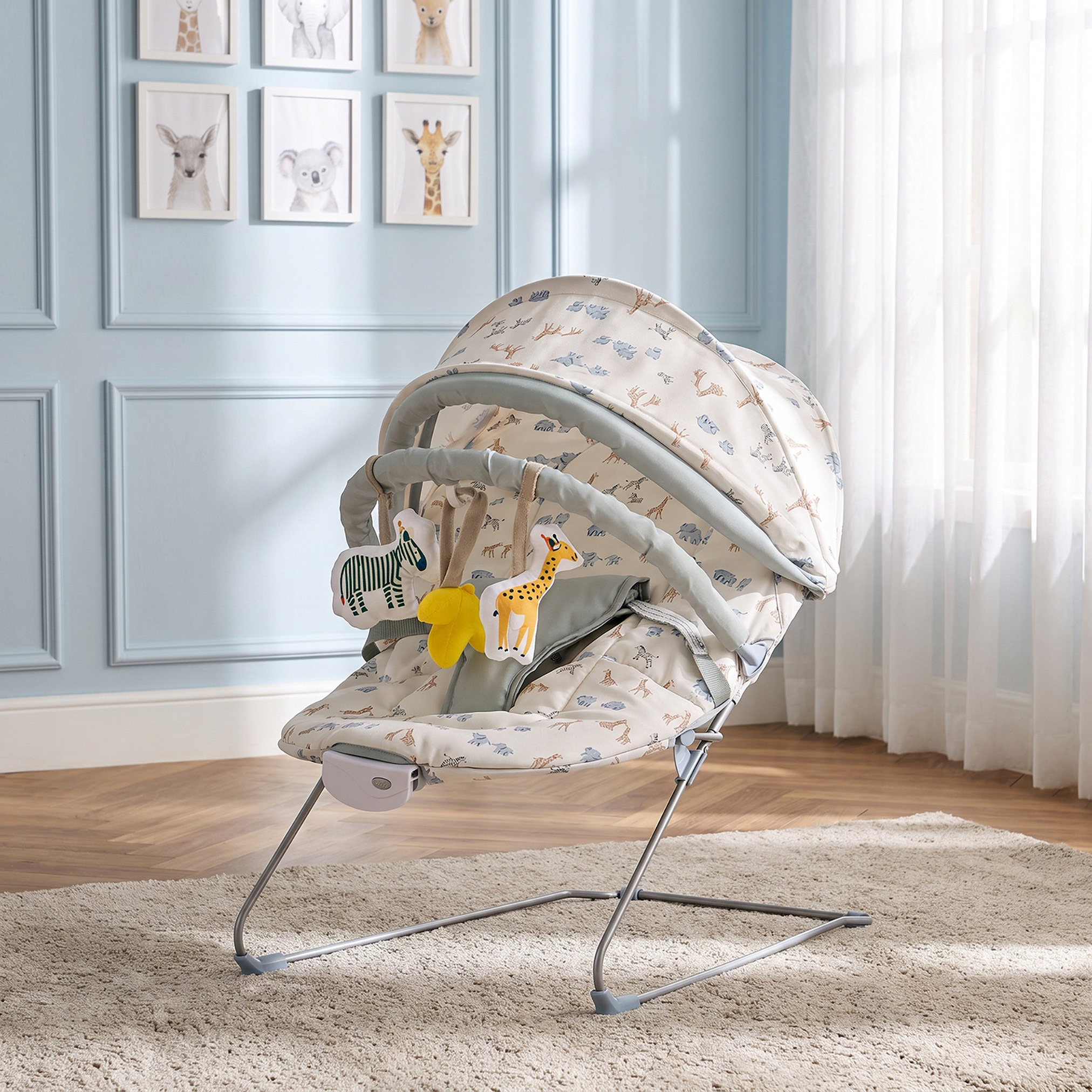 Juniors Safari Print Baby Bouncer with Canopy-baby-infantactivity-bouncers-image-1