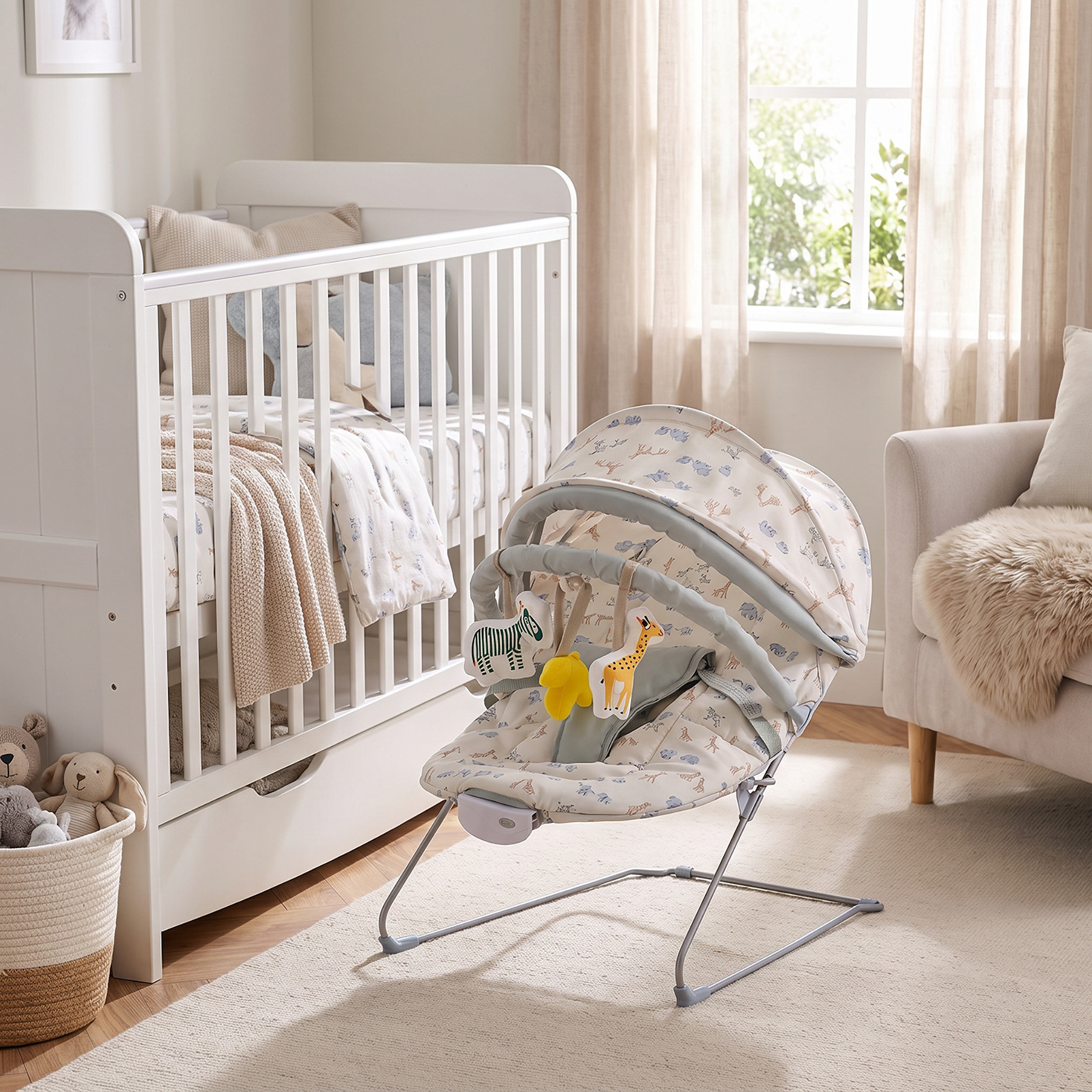Juniors Safari Print Baby Bouncer with Canopy-baby-infantactivity-bouncers-image-2