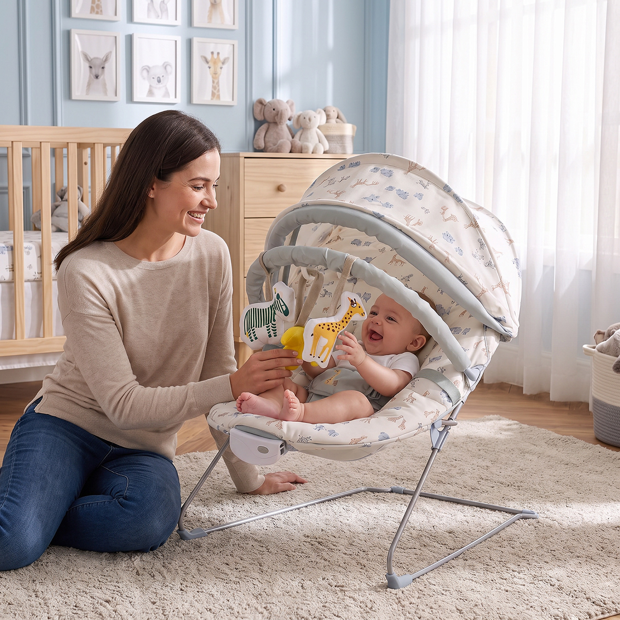 Juniors Safari Print Baby Bouncer with Canopy-baby-infantactivity-bouncers-image-4