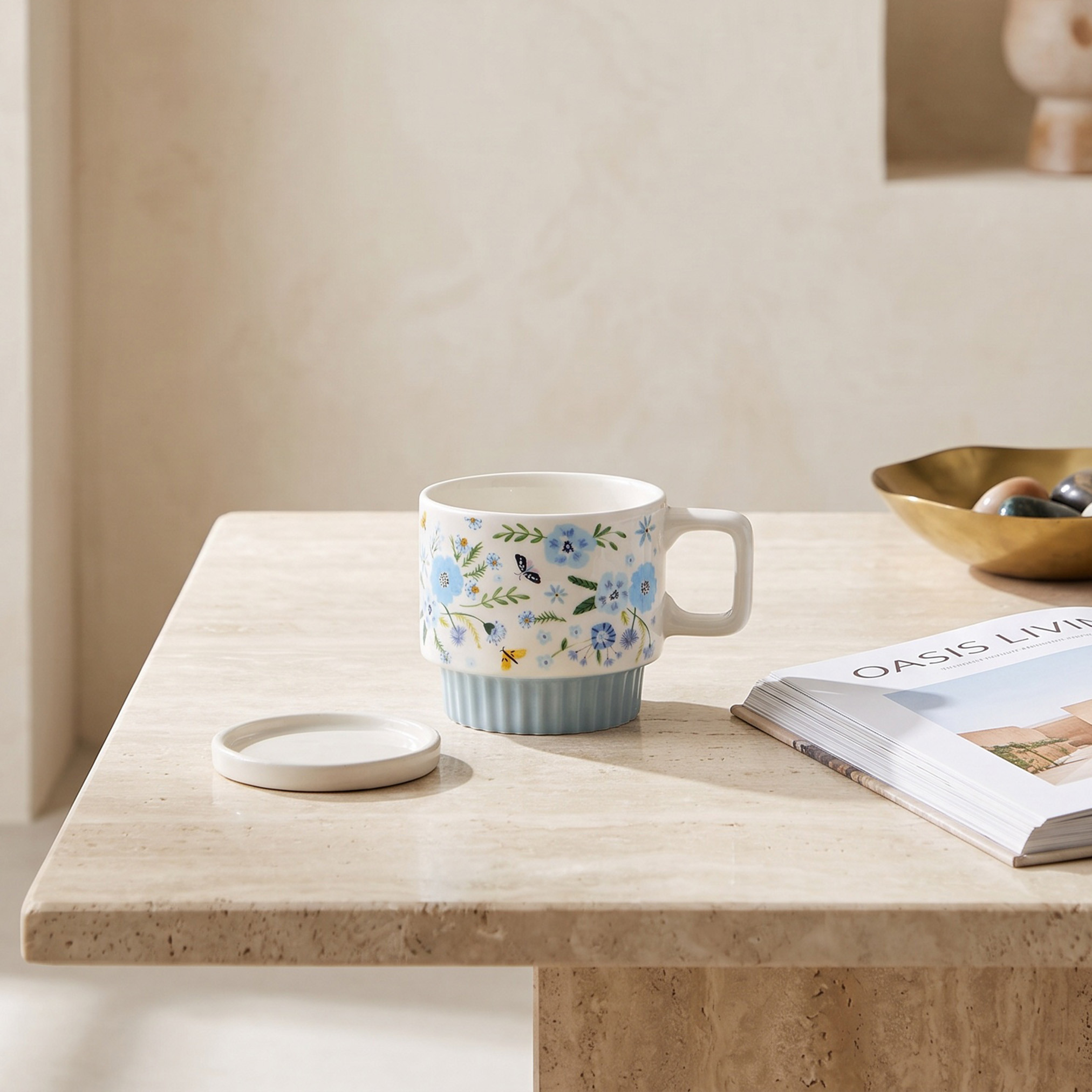 Floral Decal New Bone China Mug - 350 ml-household-dining-teaandcoffee-mugsandcups-image-1