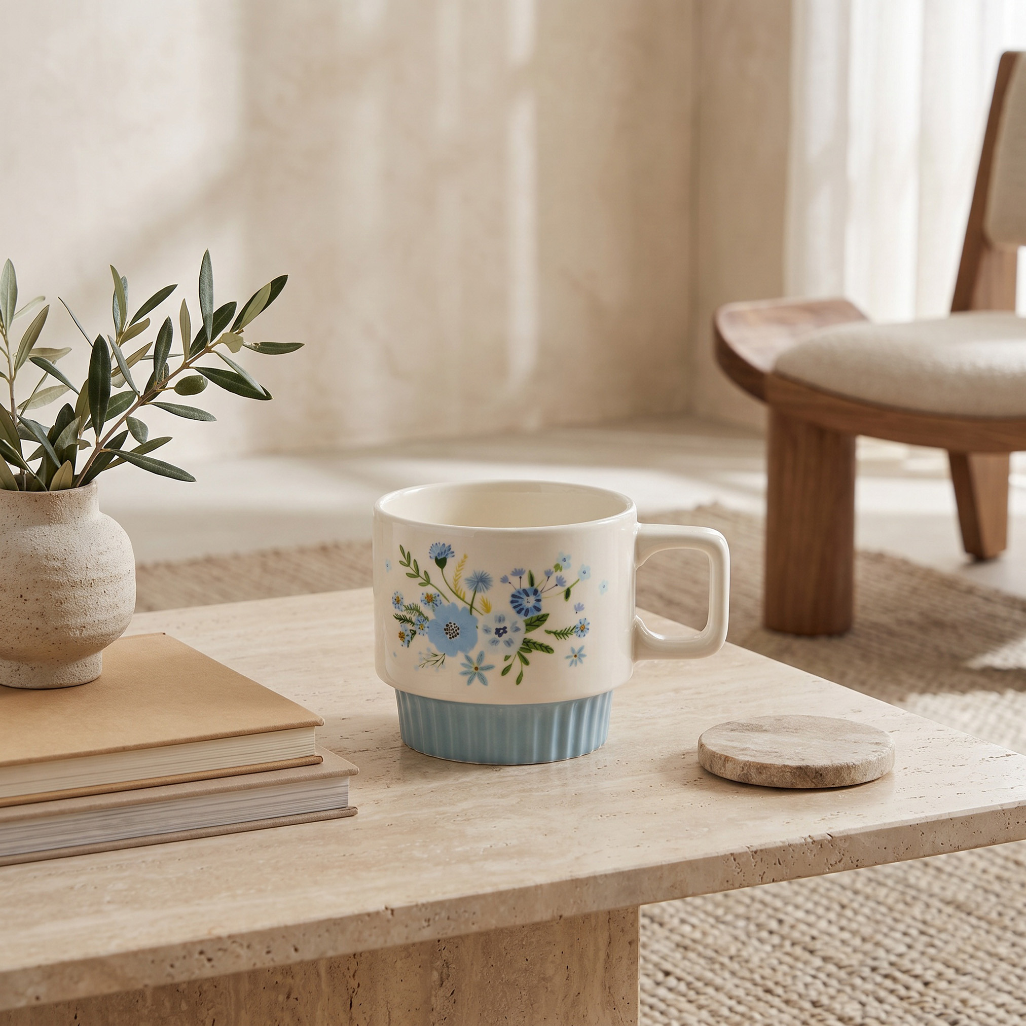 Floral Decal New Bone China Mug - 350 ml-household-dining-teaandcoffee-mugsandcups-image-1