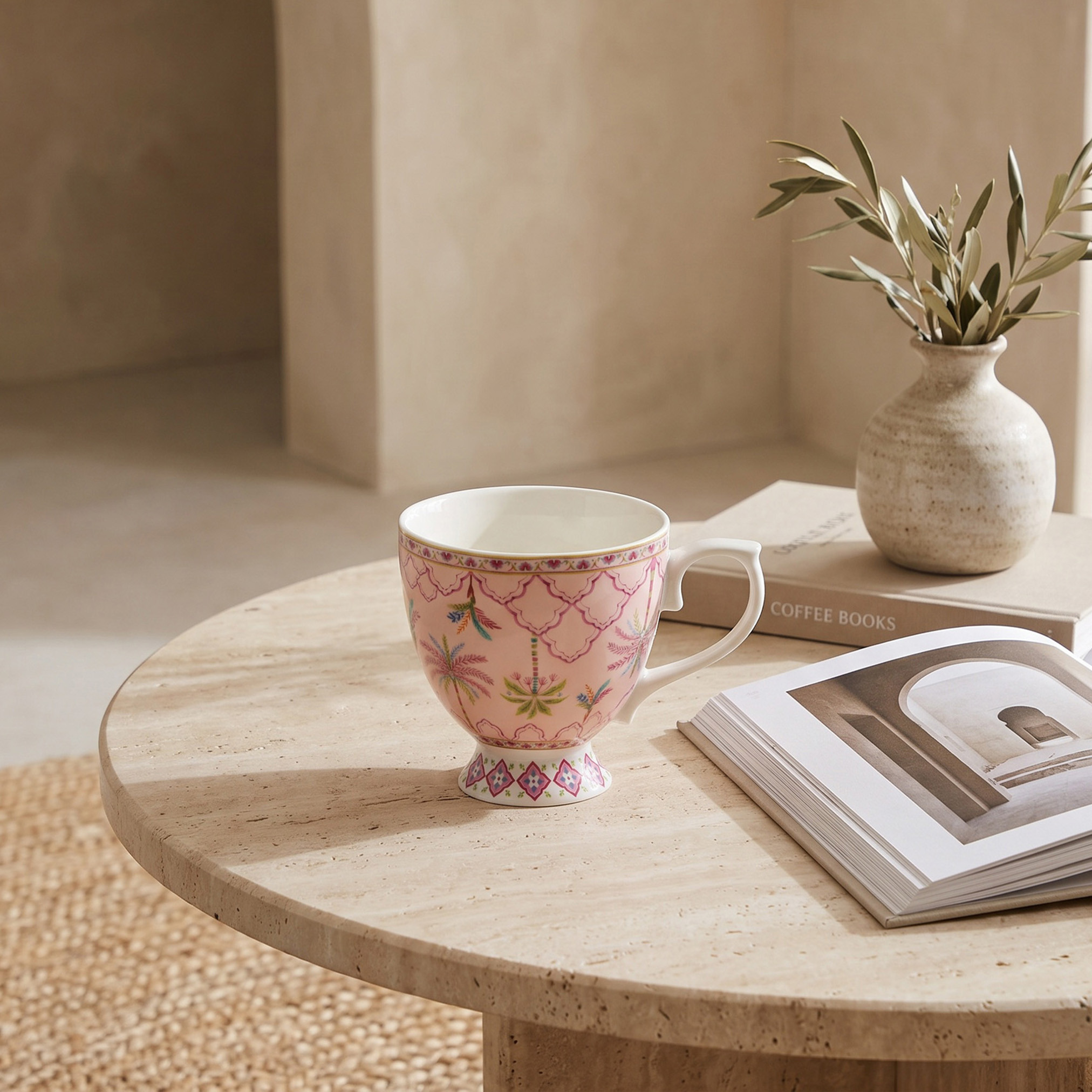 Floral Decal New Bone China Footed Mug - 360 ml-household-dining-teaandcoffee-mugsandcups-image-1