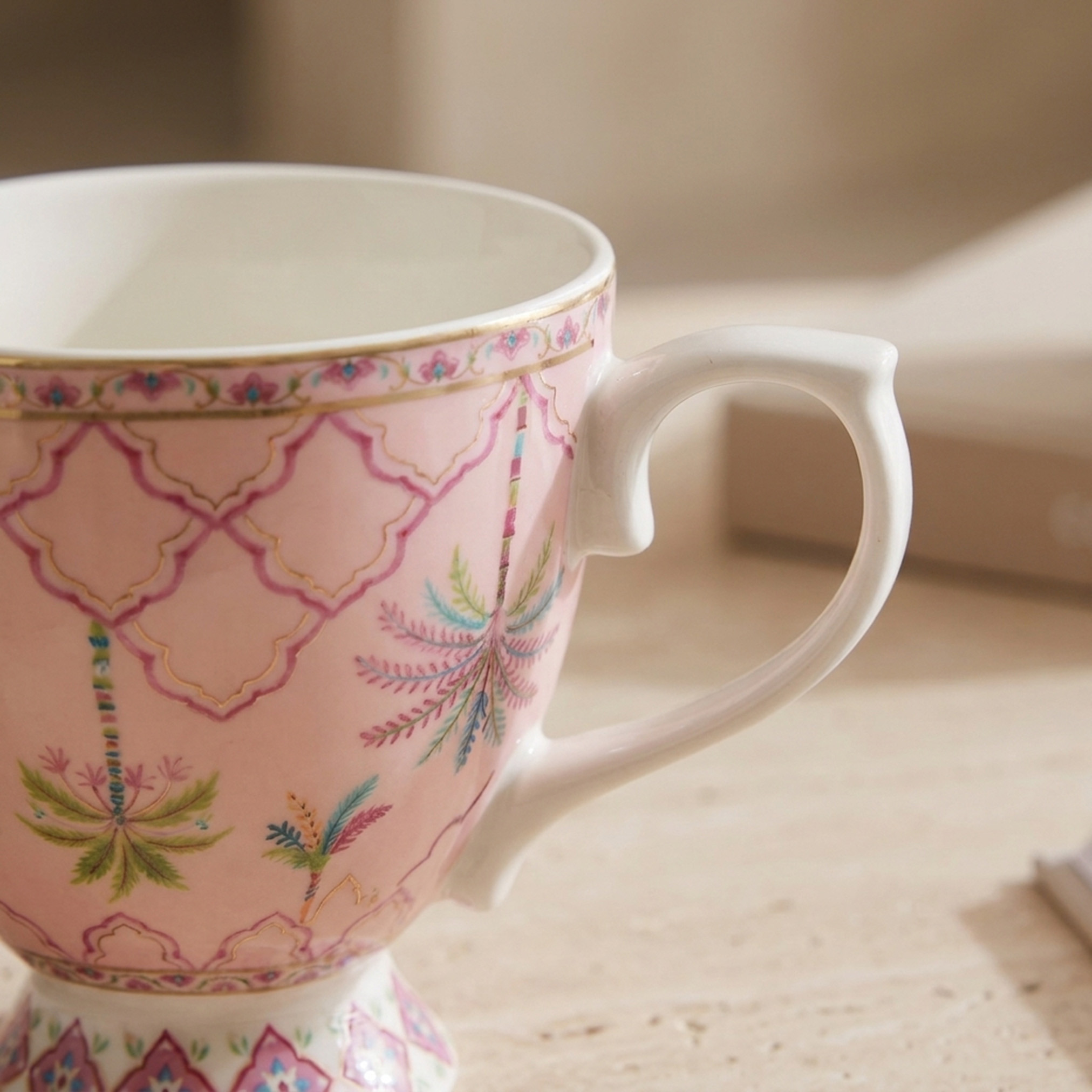 Floral Decal New Bone China Footed Mug - 360 ml-household-dining-teaandcoffee-mugsandcups-image-3