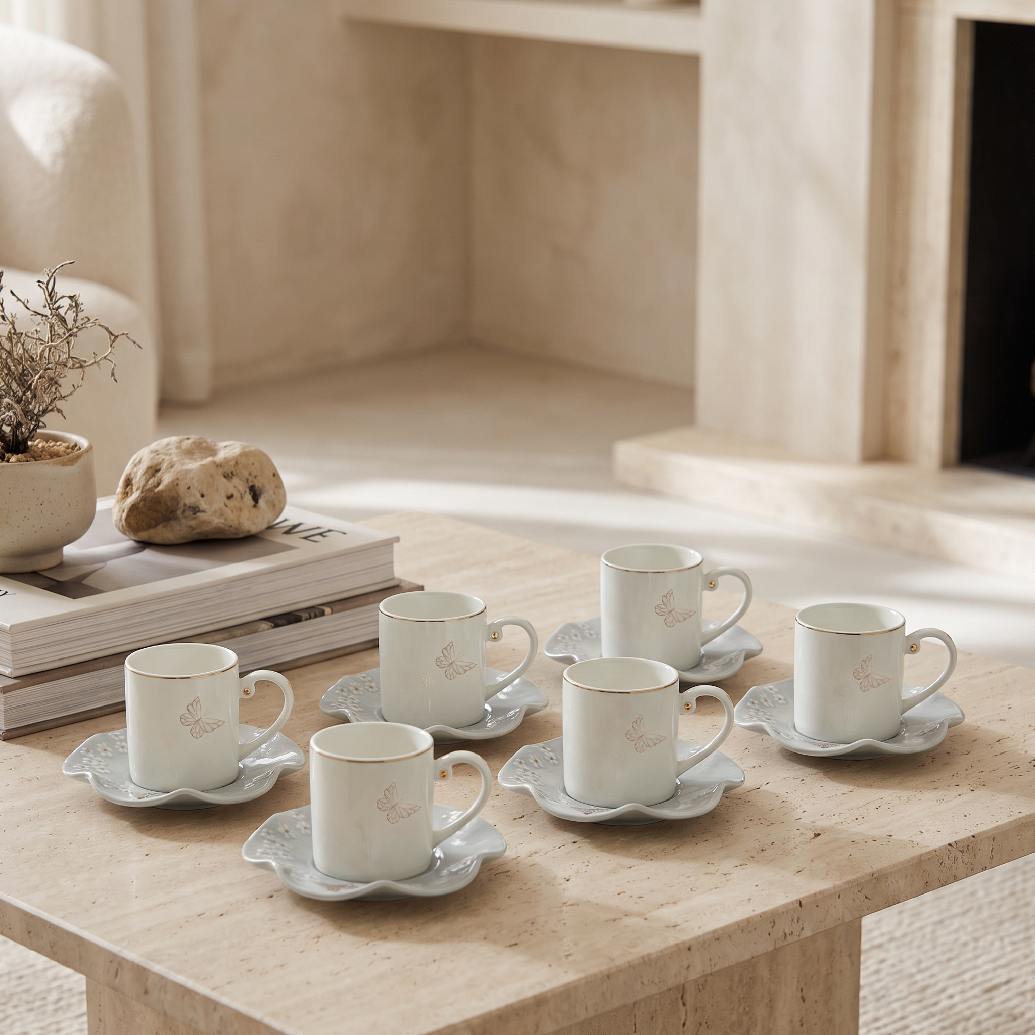 Butterfly Print 12-Piece Cup and Saucer Set-household-dining-teaandcoffee-teaandcoffeesets-image-1