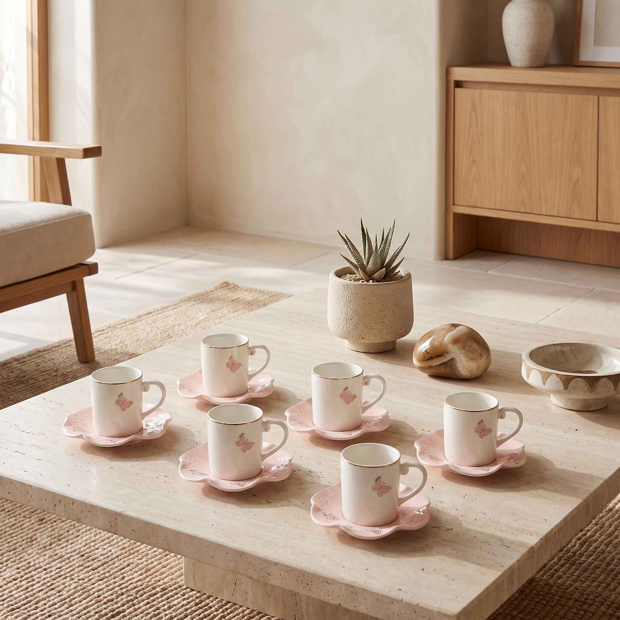 طقم أكواب شاي وصحون بورسلين 12 قطعة بطبعة فراشات-household-dining-teaandcoffee-teaandcoffeesets-image-1