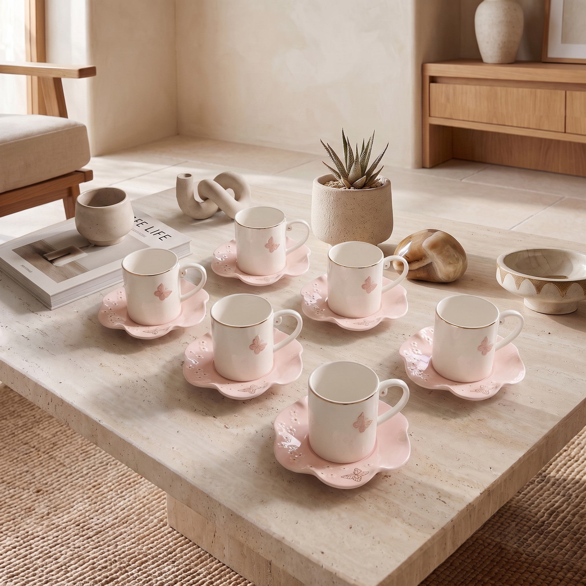طقم أكواب شاي وصحون بورسلين 12 قطعة بطبعة فراشات-household-dining-teaandcoffee-teaandcoffeesets-image-2