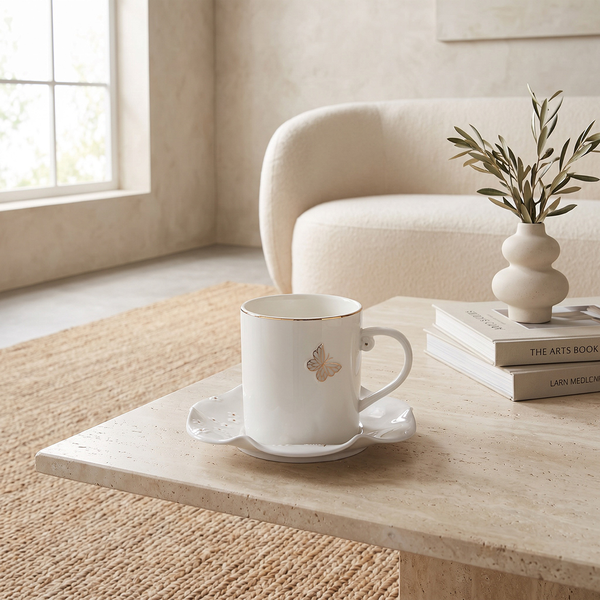 طقم فنجان وصحن بطبعات فراشات من قطعتين-household-dining-teaandcoffee-teaandcoffeesets-image-1