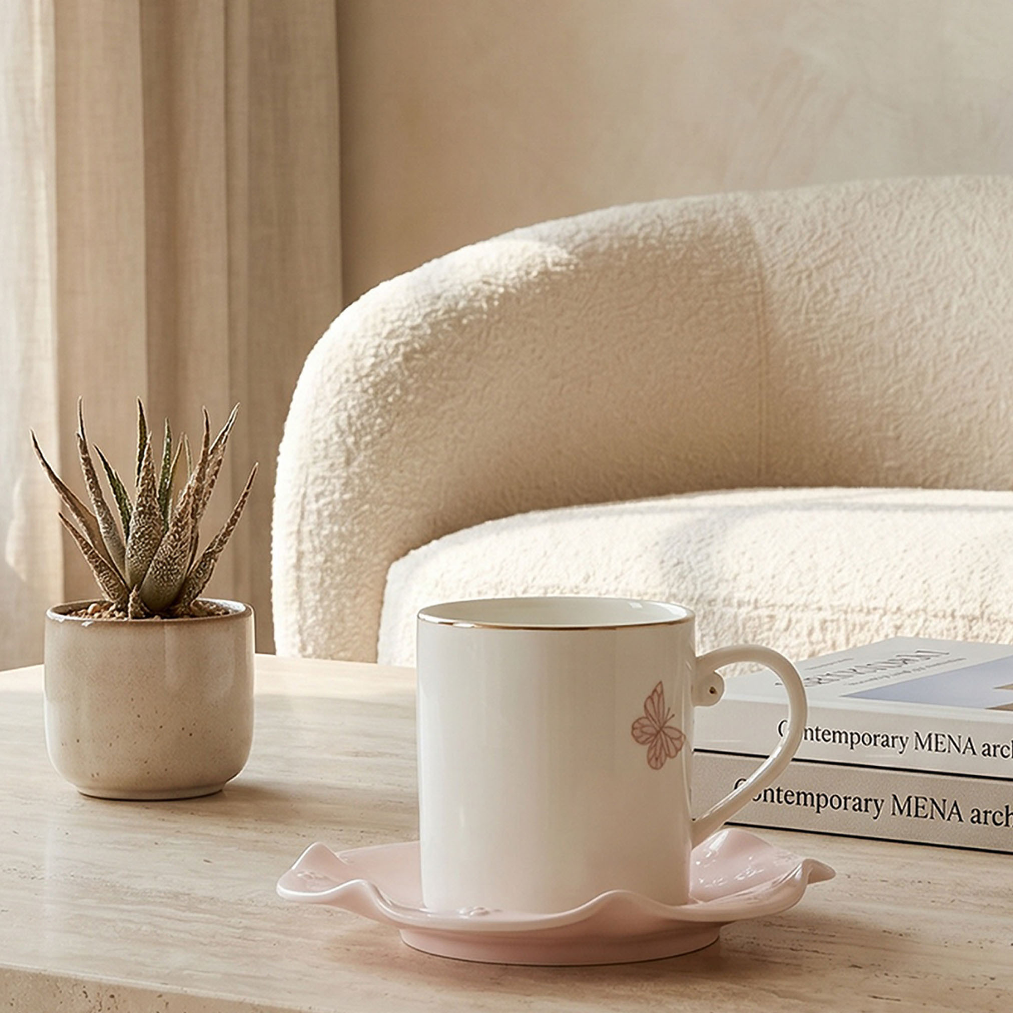 Butterfly Embossed Porcelain Cup and Saucer Set - 220 ml-household-dining-teaandcoffee-teaandcoffeesets-image-2