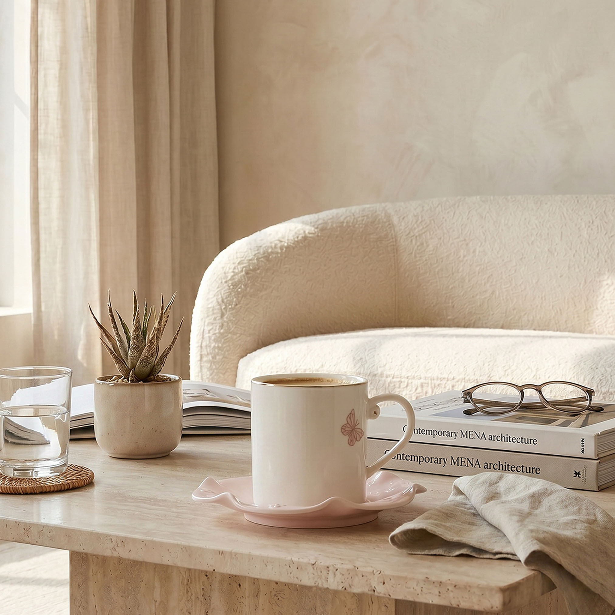 Butterfly Embossed Porcelain Cup and Saucer Set - 220 ml-household-dining-teaandcoffee-teaandcoffeesets-image-4