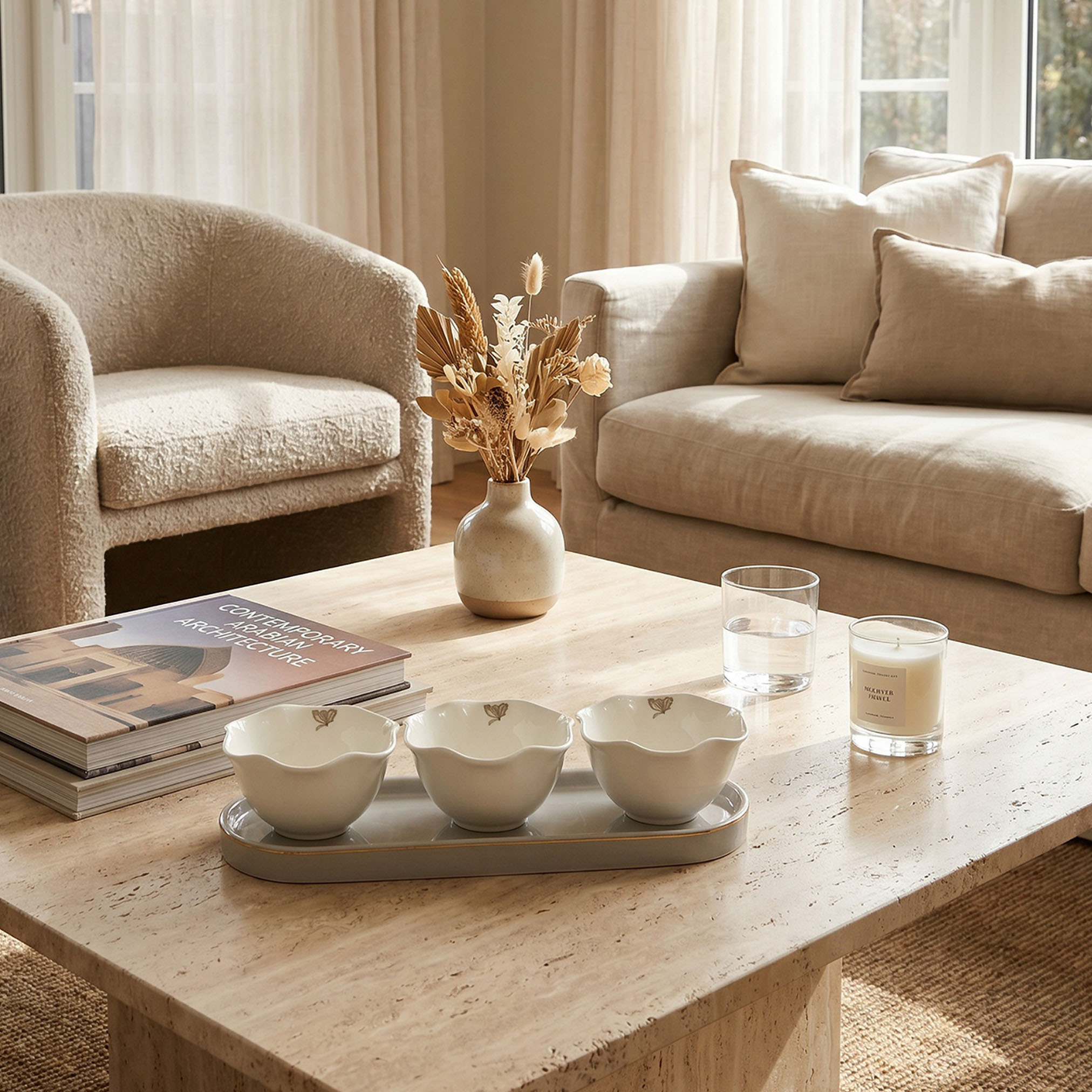 طقم أوعية بورسلين مزخرفة بفيونكة مع صينية - 3 قطع-household-dining-serveware-servingtrays-image-4