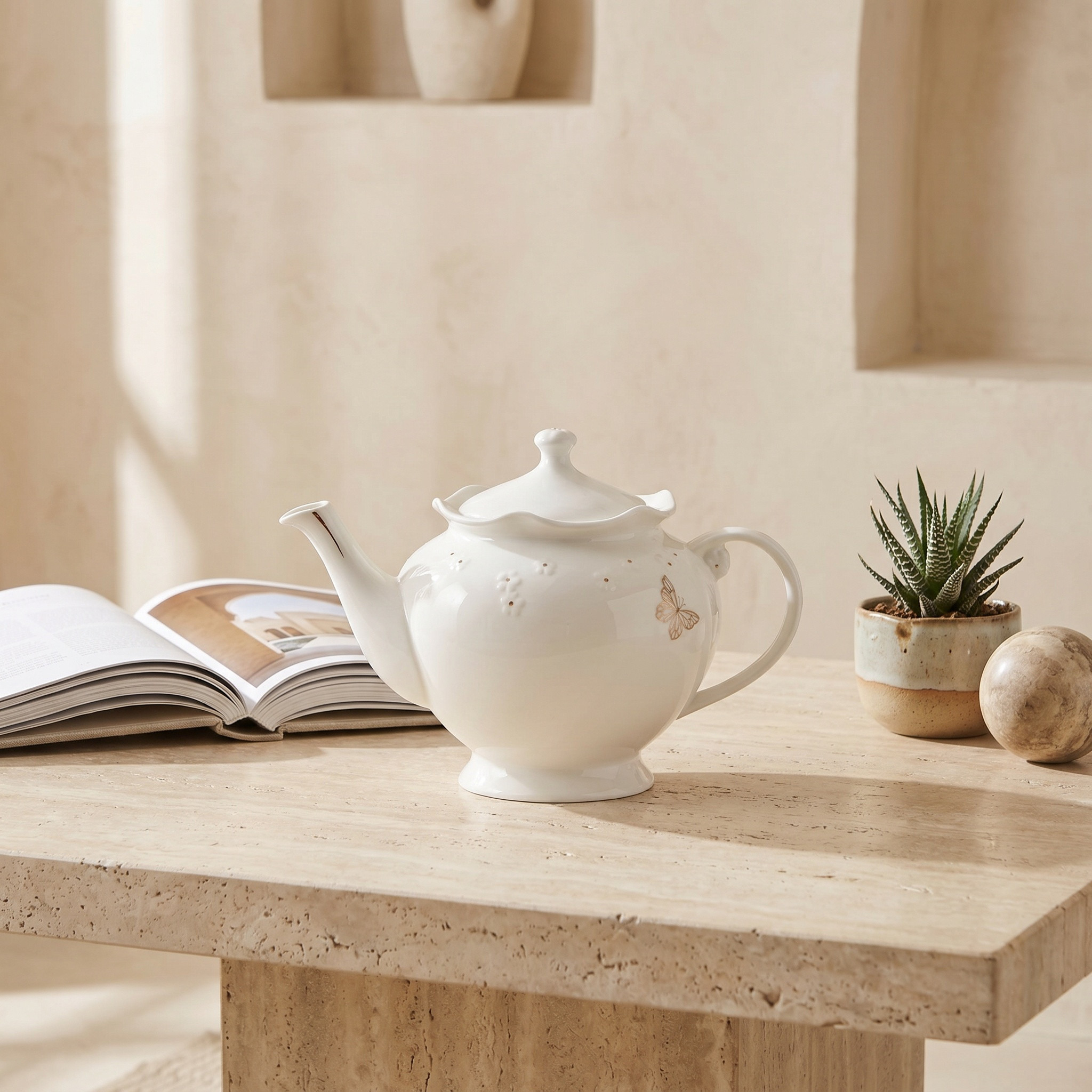 Butterfly Porcelain Teapot - 1.1 L-household-dining-teaandcoffee-vacuumflaskscoffeeandteapots-image-1