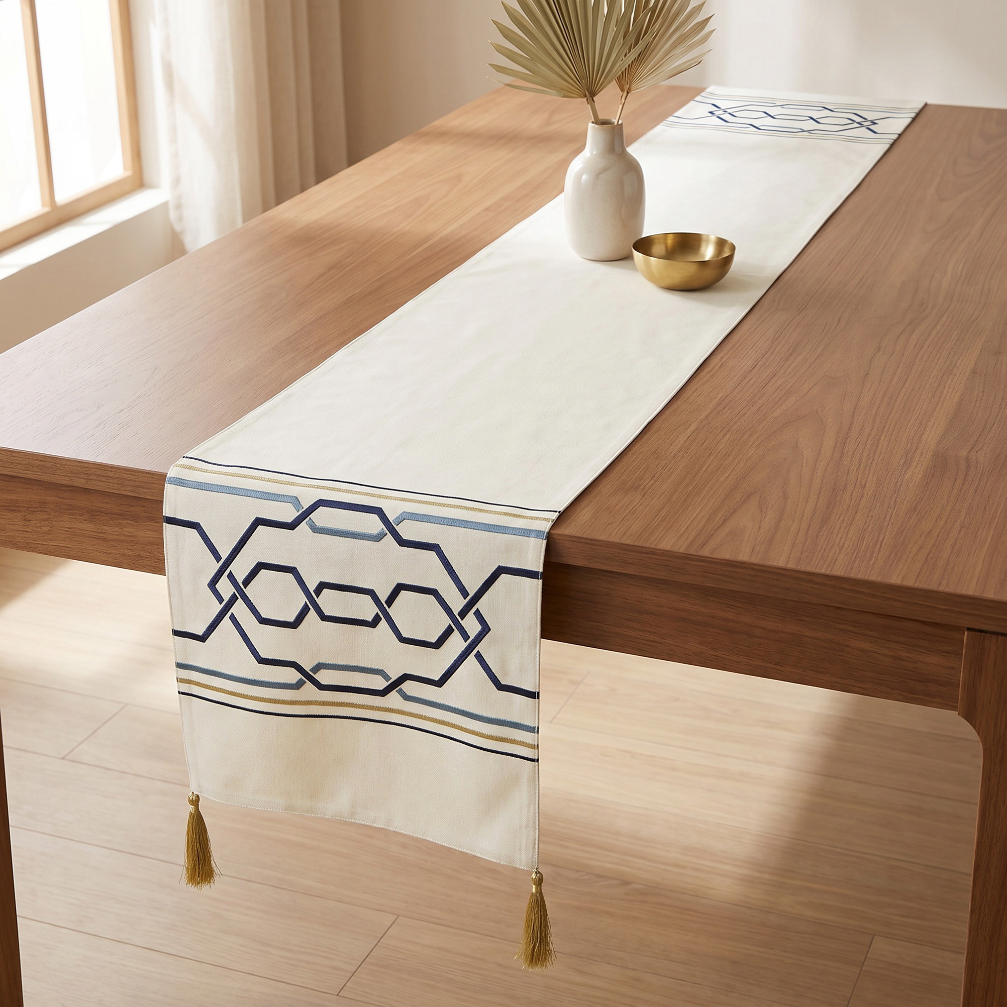 Gia Printed Runner with Tassel - 180x33 cm-household-dining-tablelinen-runnersandtablecovers-image-1