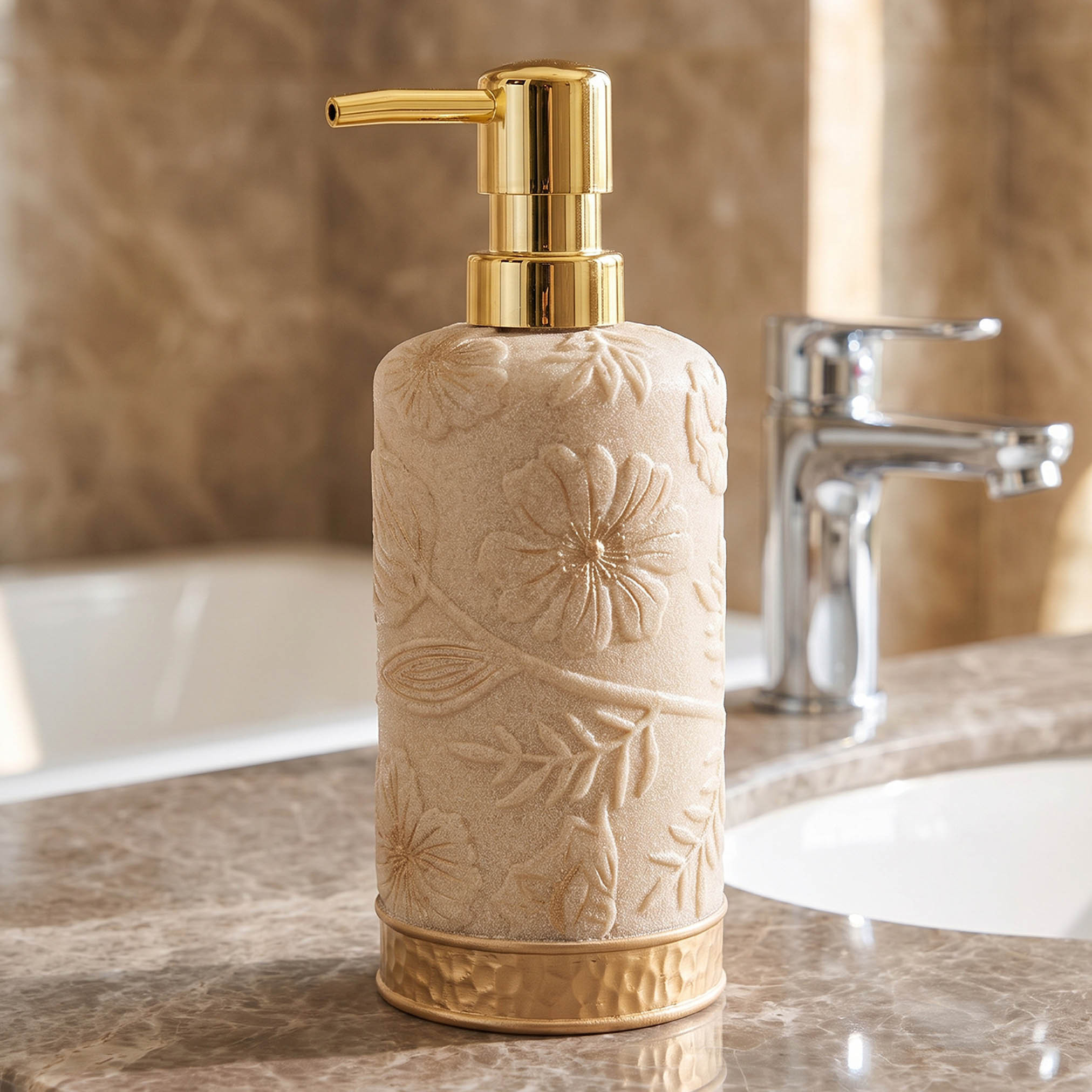 Boho Floral Print Lotion Dispenser-household-bathandlaundry-bathaccessories-soapdishesanddispensers-image-1