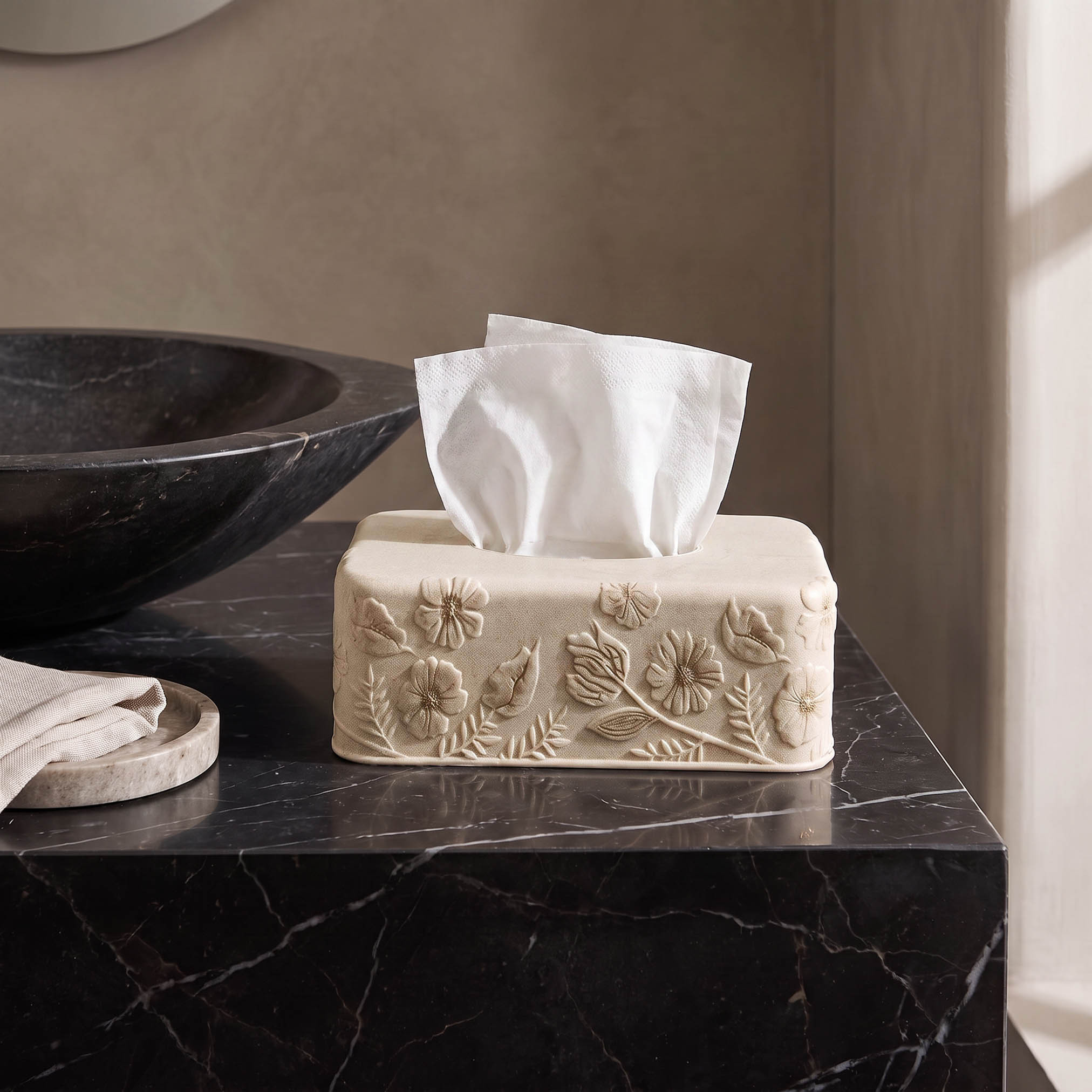 Floral Embossed Polyresin Tissue Holder-household-bathandlaundry-bathaccessories-bathaccessorysets-image-1