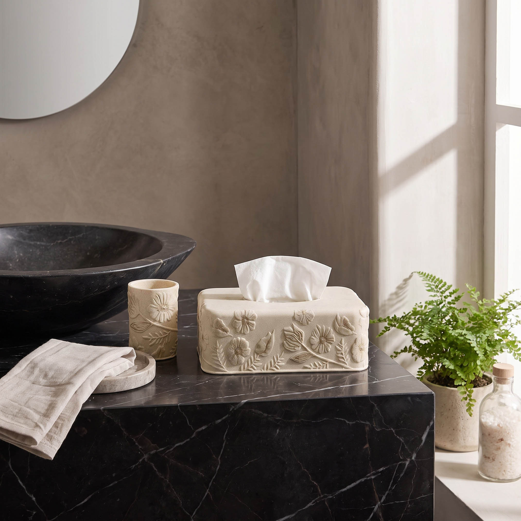 Floral Embossed Polyresin Tissue Holder-household-bathandlaundry-bathaccessories-bathaccessorysets-image-4