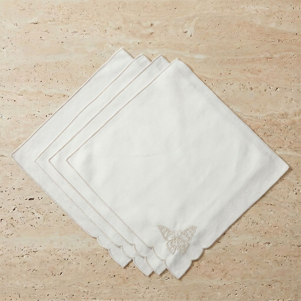 طقم مناديل مائدة مطرزة 4 قطع بتصميم فراشة - 43x43 سم-household-dining-tablelinen-napkinsandaccessories-image-2