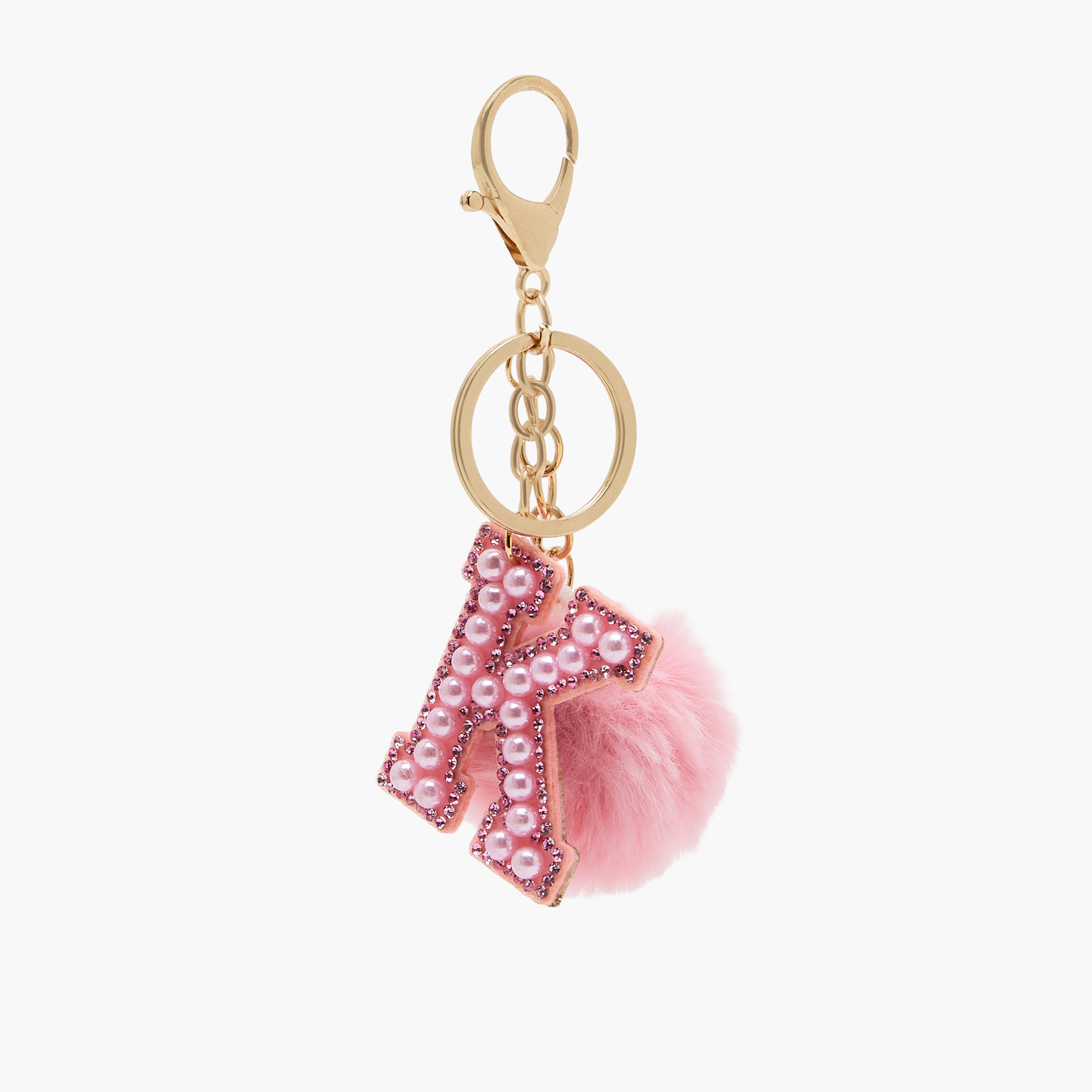 Embellished Initial Keyring with Pom-Pom-girls-accessories-keyringsandbagcharms-image-1