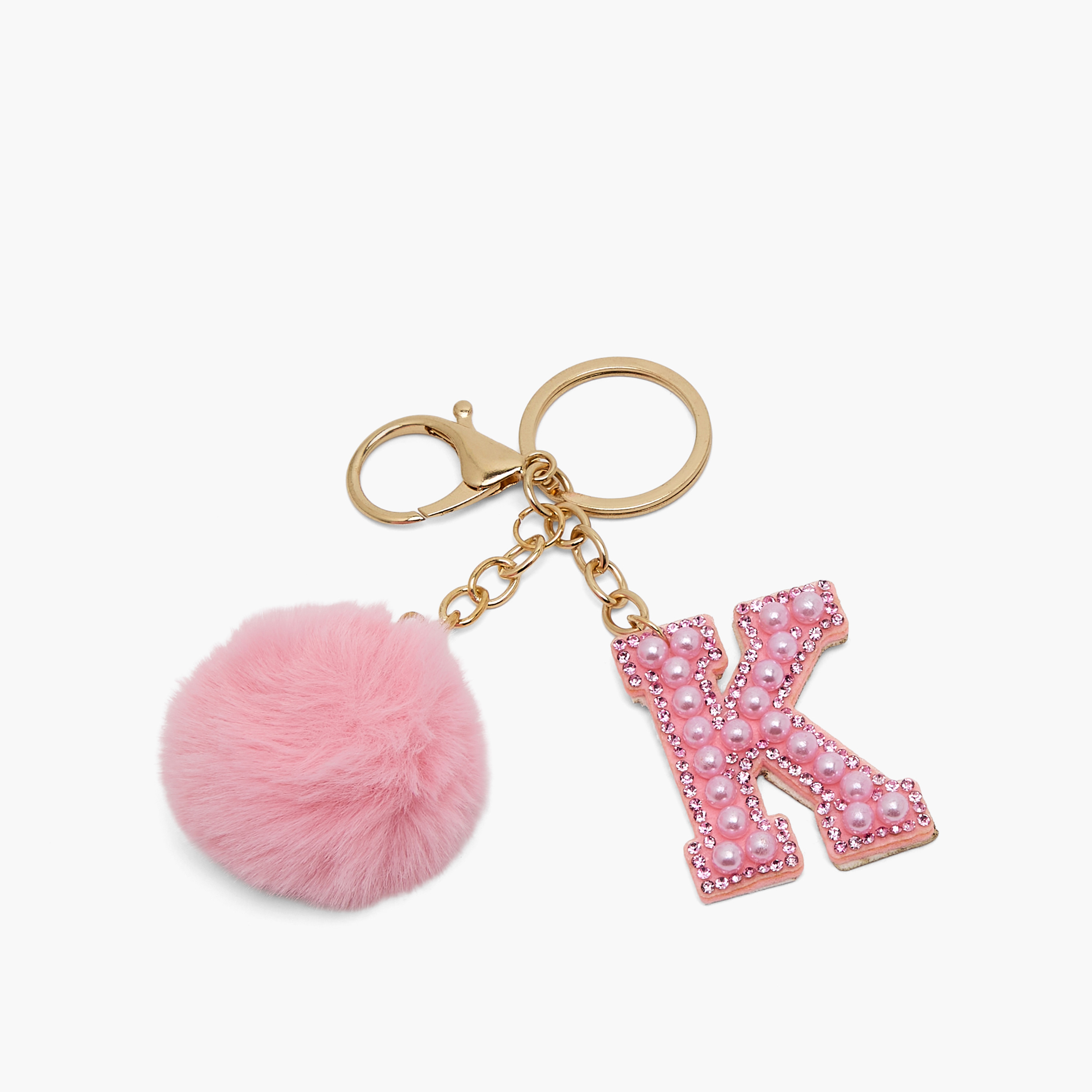 Embellished Initial Keyring with Pom-Pom-girls-accessories-keyringsandbagcharms-image-2