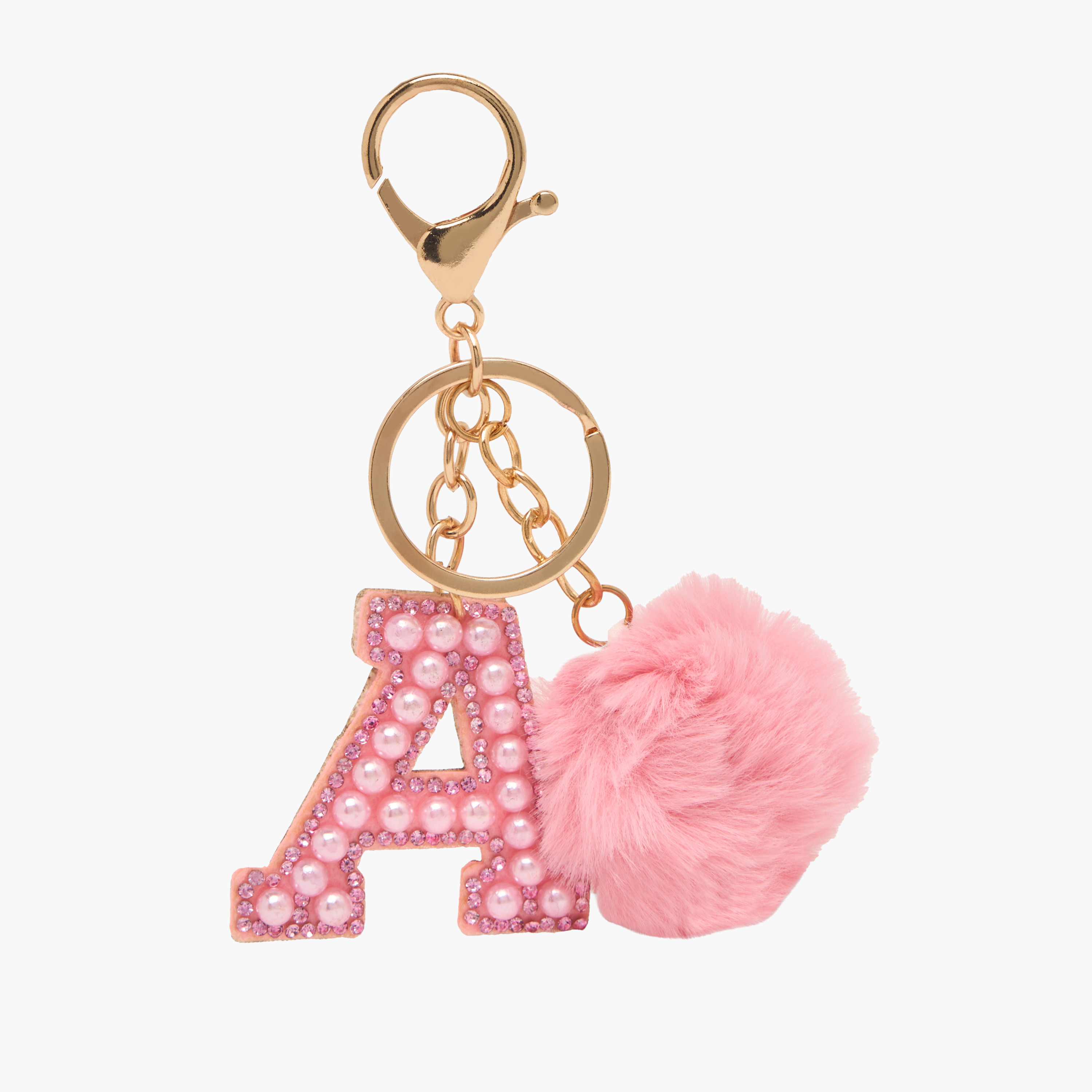 Initial Embellished Keyring with Pompom-girls-accessories-keyringsandbagcharms-image-1
